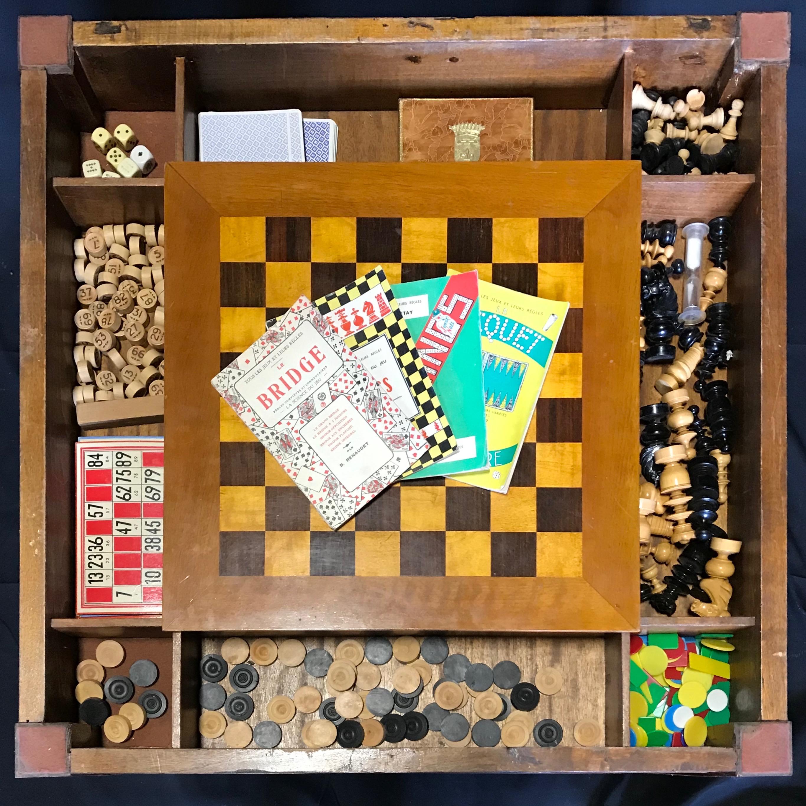 Versatile Vintage French Walnut Square Game Table 1