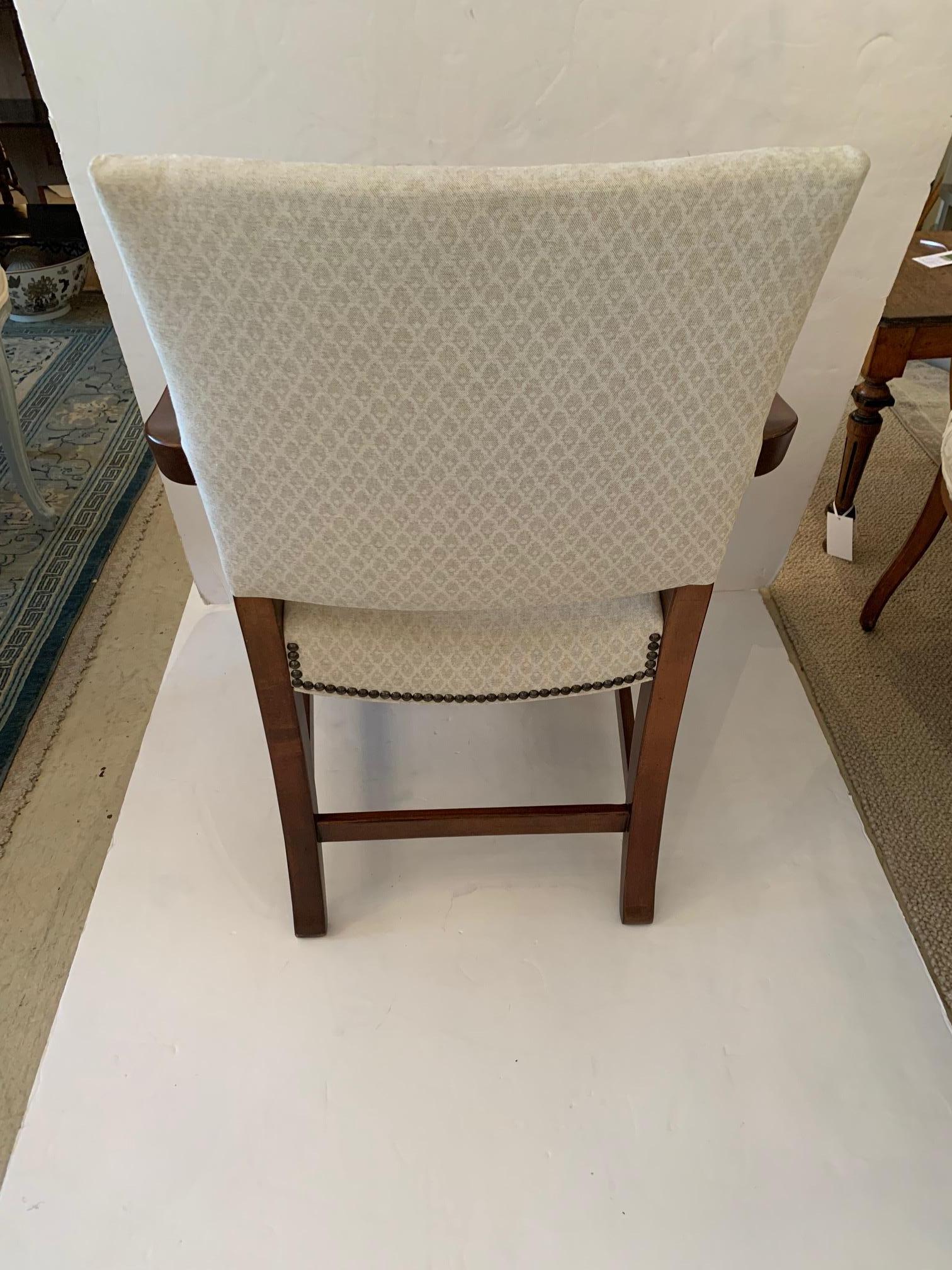 Versatile Walnut and Cream Upholstered Armchair with Nailheads For Sale 3