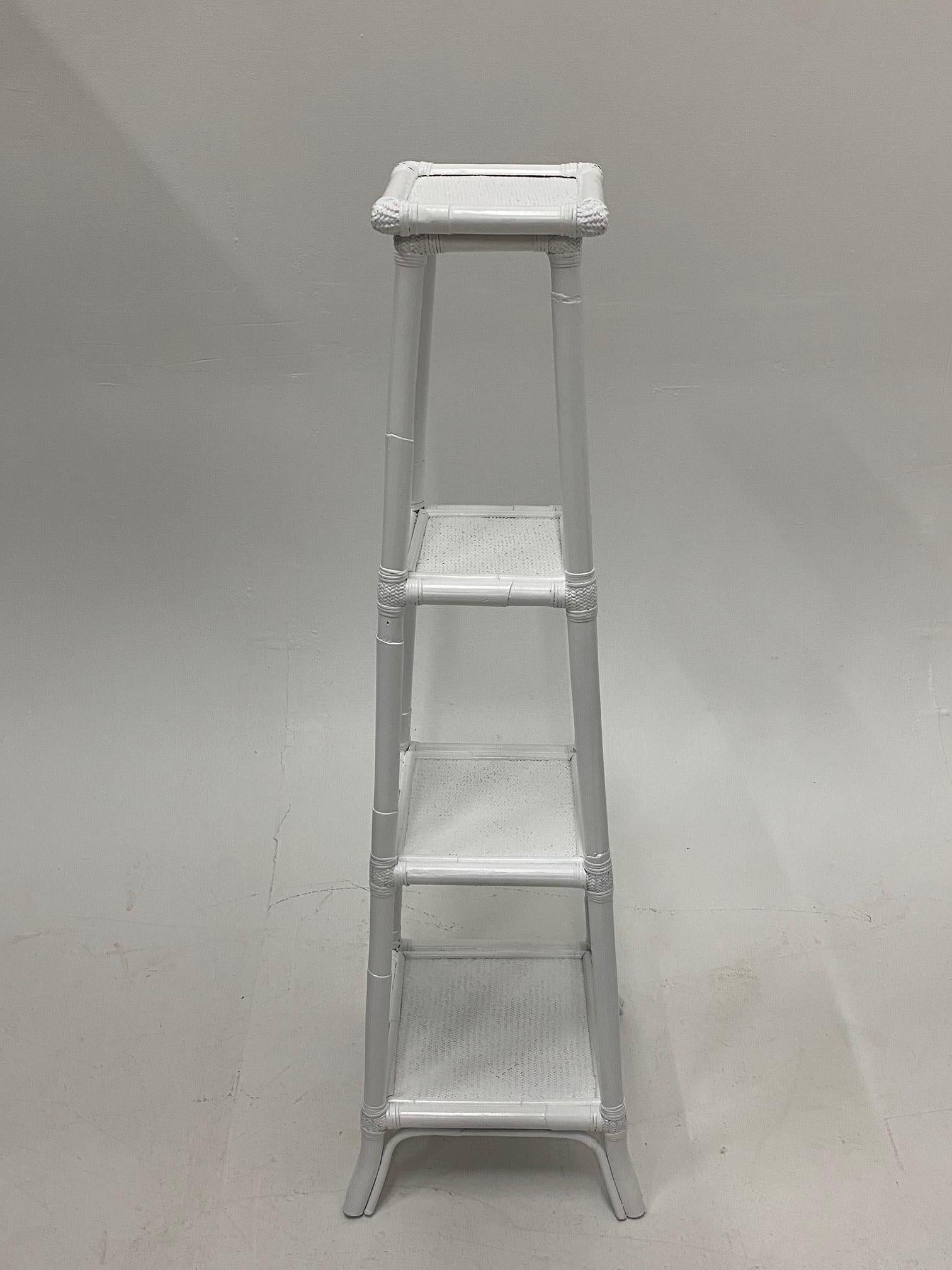 North American Versatile White Wicker 4 Tiered Stand or Etagere Shelves For Sale