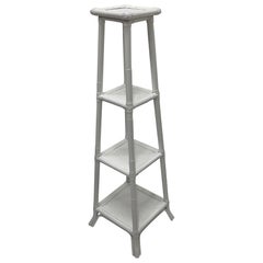 Versatile White Wicker 4 Tiered Stand or Etagere Shelves