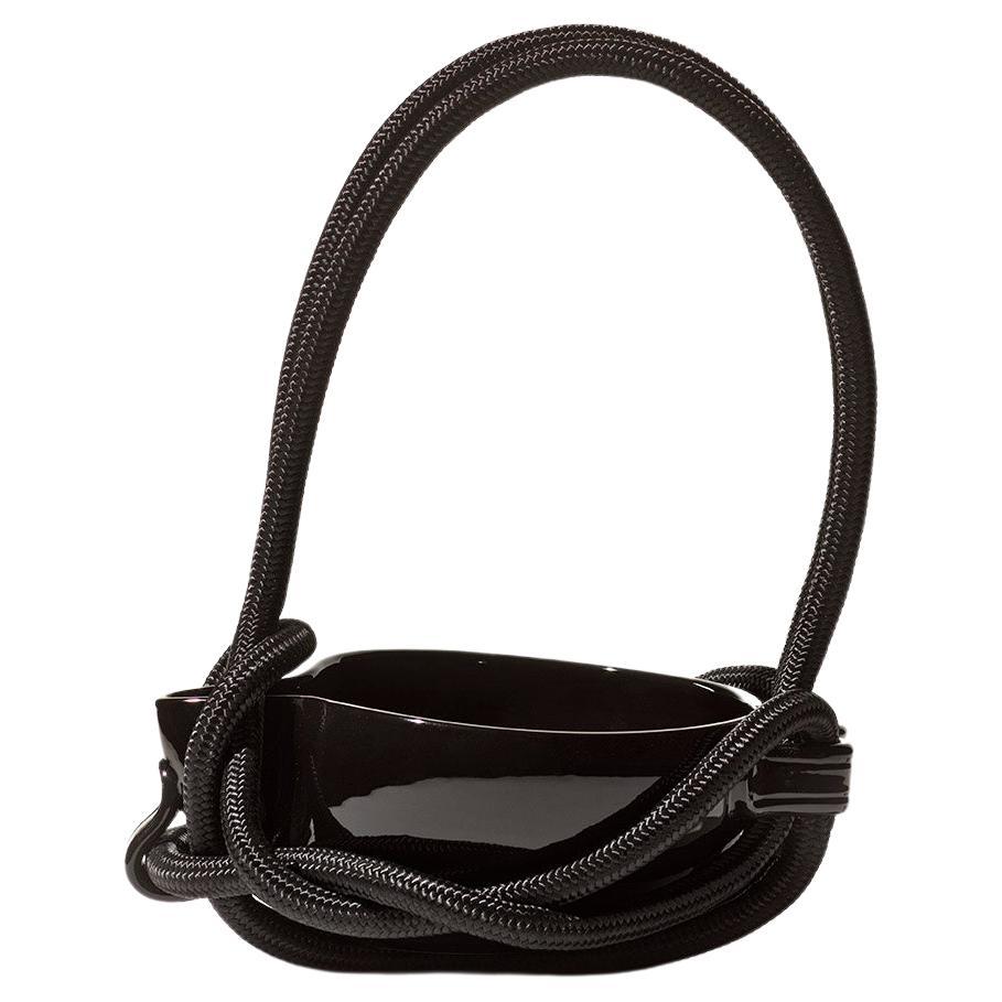 Wheeled spout with loops, black glaze, black nylon rope, Gatti 1928 Faenza