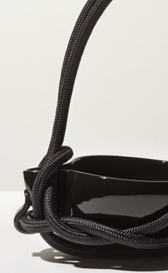 Wheeled spout with loops, black glaze, black nylon rope, Gatti 1928 Faenza