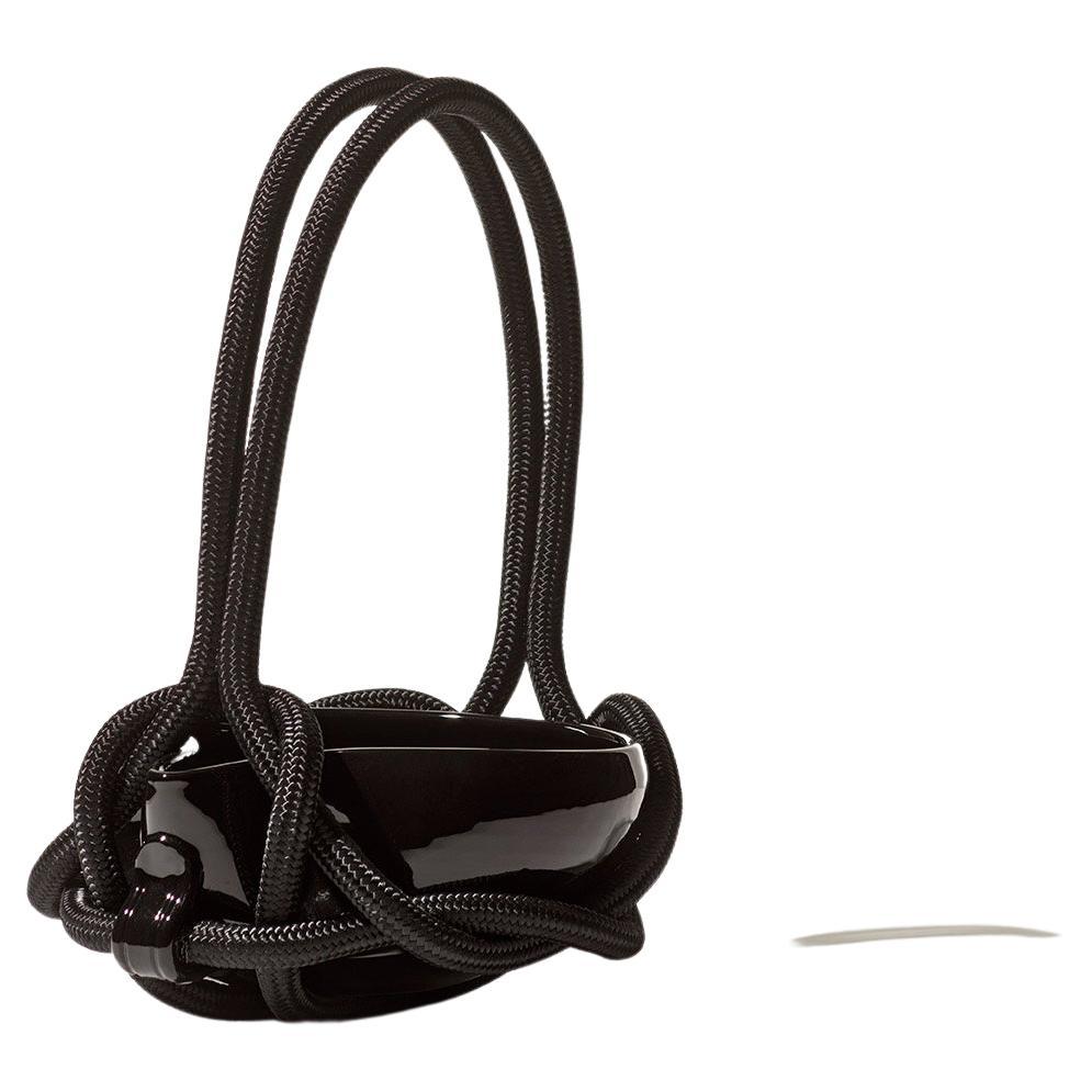 Wheeled spout with loops, black glaze, black nylon rope, Gatti 1928 Faenza For Sale