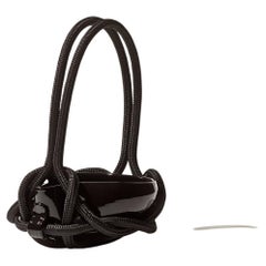 Wheeled spout with loops, black glaze, black nylon rope, Gatti 1928 Faenza