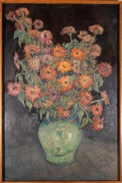 Verschuur - 20th Century Oil, Green Vase with Chrysanthemums