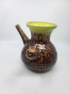 Accolay Pottery Brown and Yellow Ceramic Vase, Elegant French Design