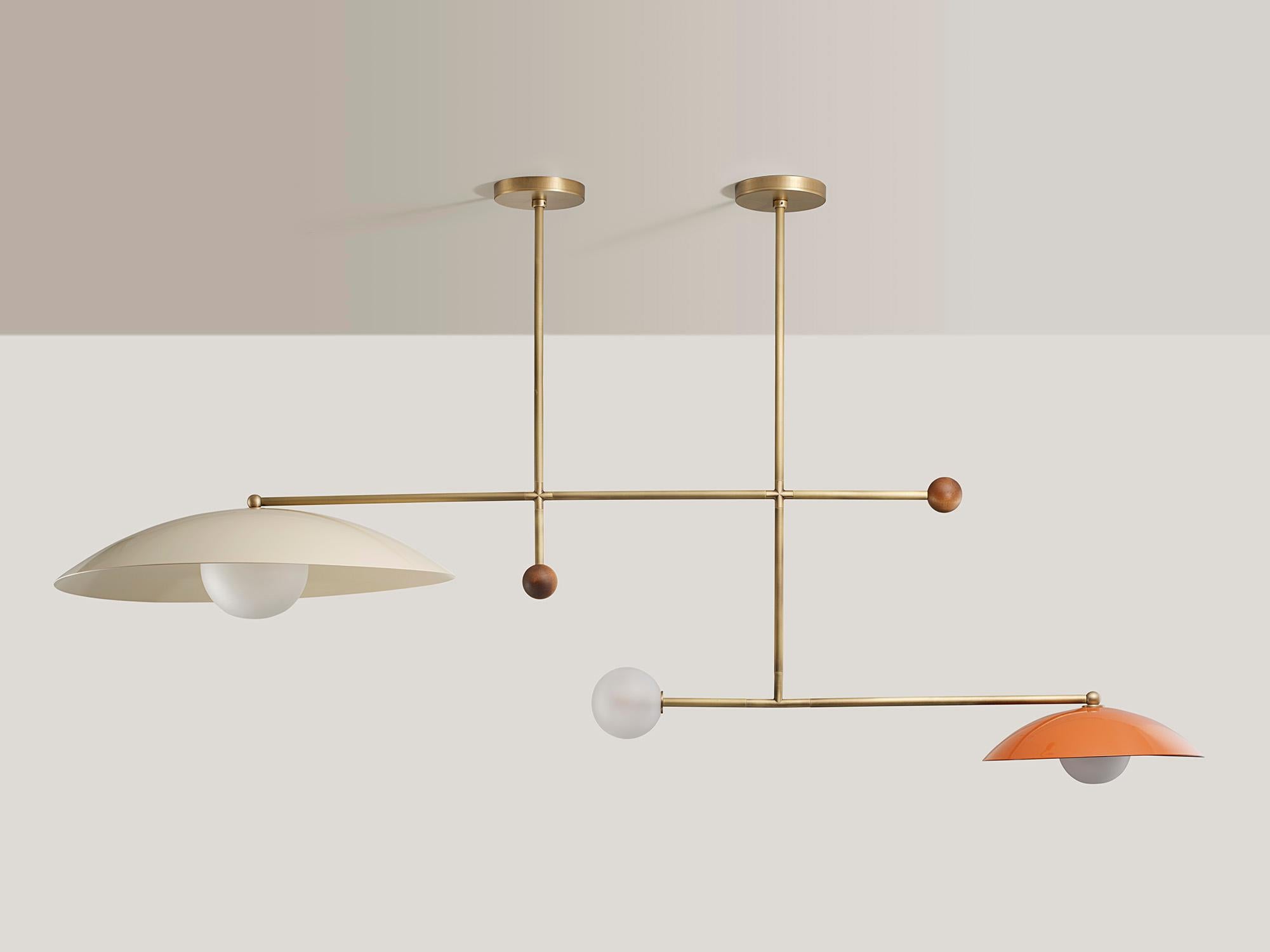 VERSO Chandelier in Enamel, Brass & Walnut, Ginger Curtis x Blueprint Lighting In New Condition For Sale In New York, NY