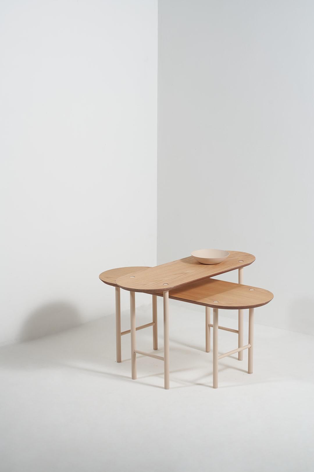 Verso Kollektion, Beistelltisch aus amerikanischer Eiche aus Holz und Stahl (Set von 2) (Brasilianisch) im Angebot