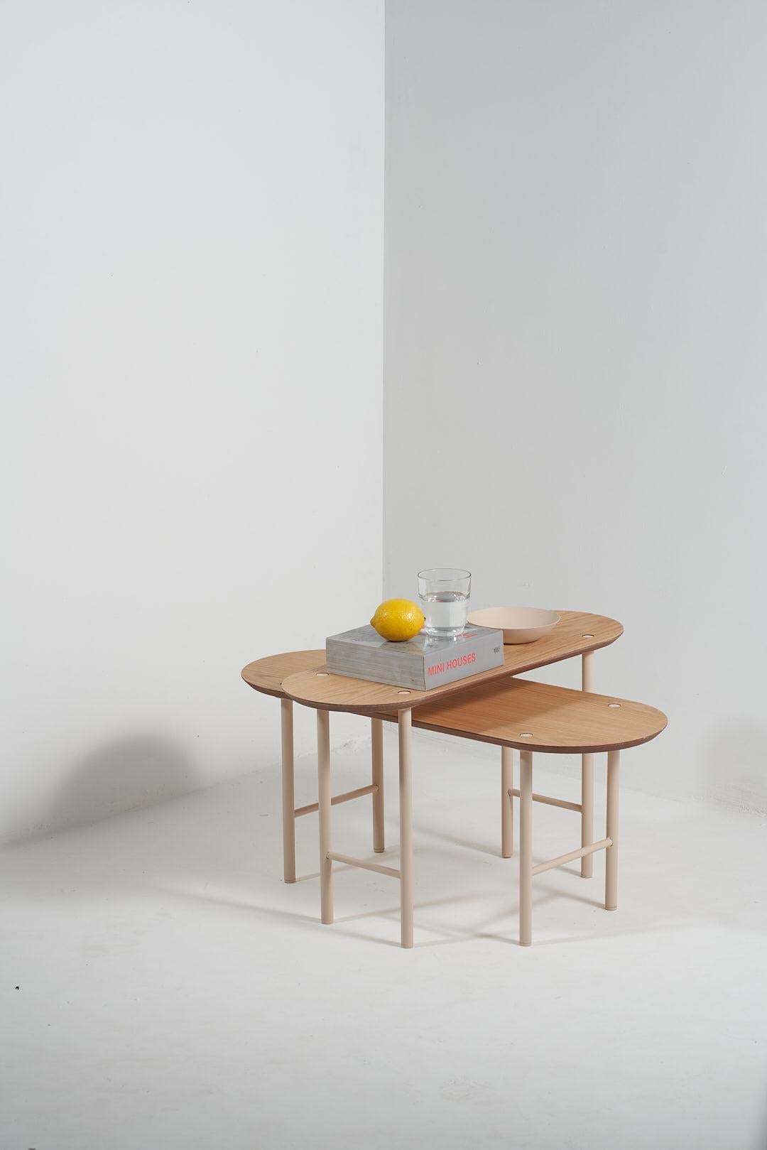 Verso Collection, Wood and Steel American Oak Side Table (Set of 2) In New Condition For Sale In Santa Edwiges, MG