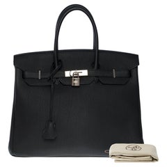 Sac à main Verso Limited Edition Hermès Birkin 35 en cuir Togo noir/bleu, SHW 