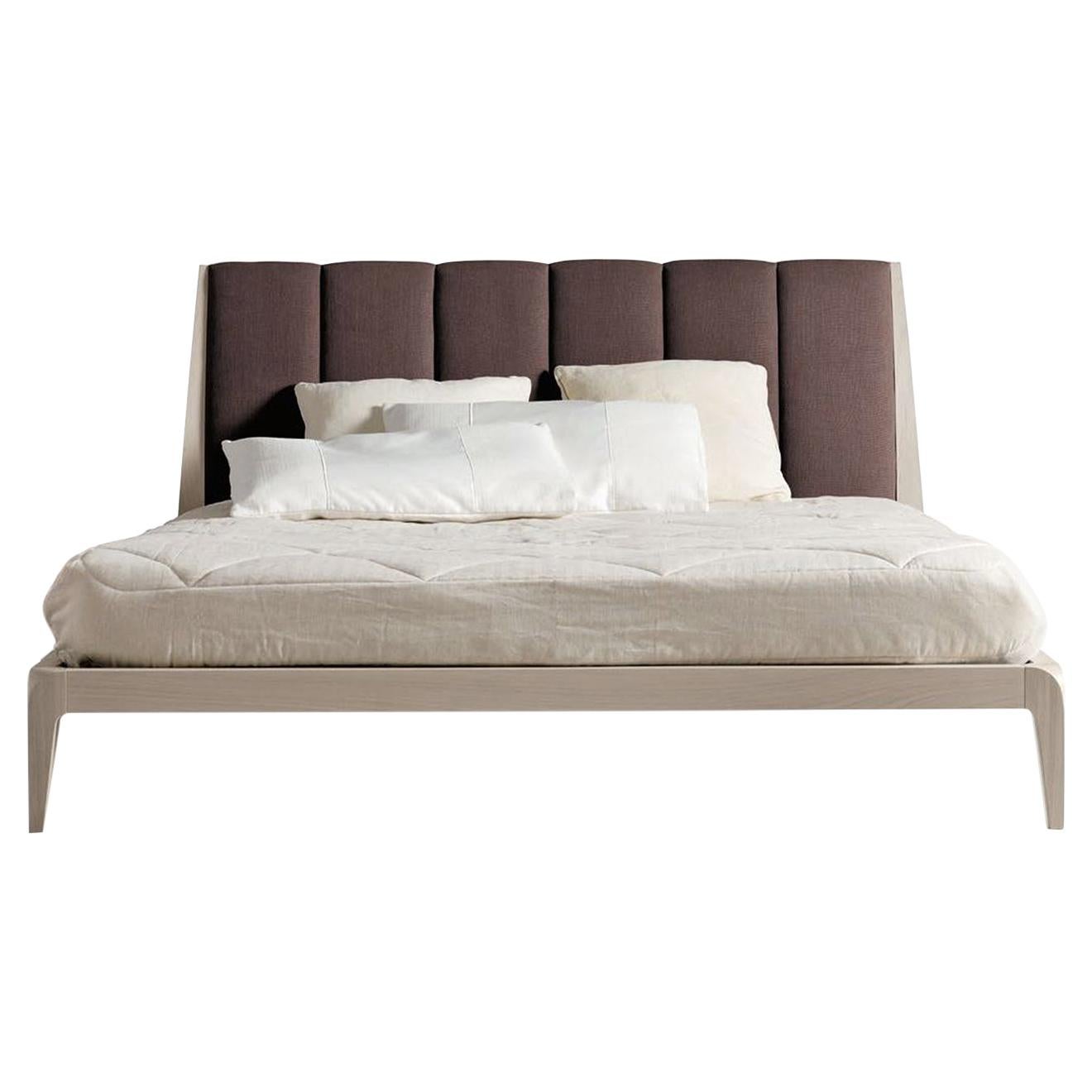 Verso nord Solid Wood Bed, Walnut in Hand-Made Natural Grey Finish, Contemporary For Sale