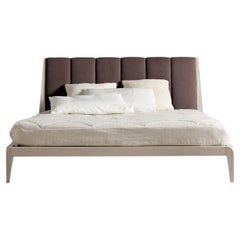 Verso nord Solid Wood Bed, Walnut in Hand-Made Natural Grey Finish, Contemporary