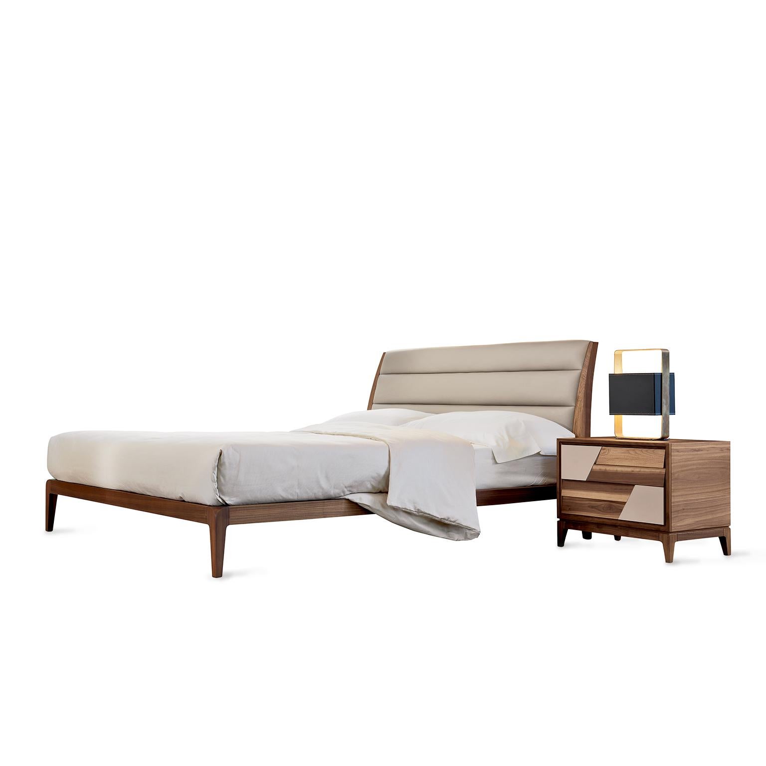 Modern Verso Nord Solid Wood Bed, Walnut in Hand-Made Natural Finish, Contemporary For Sale