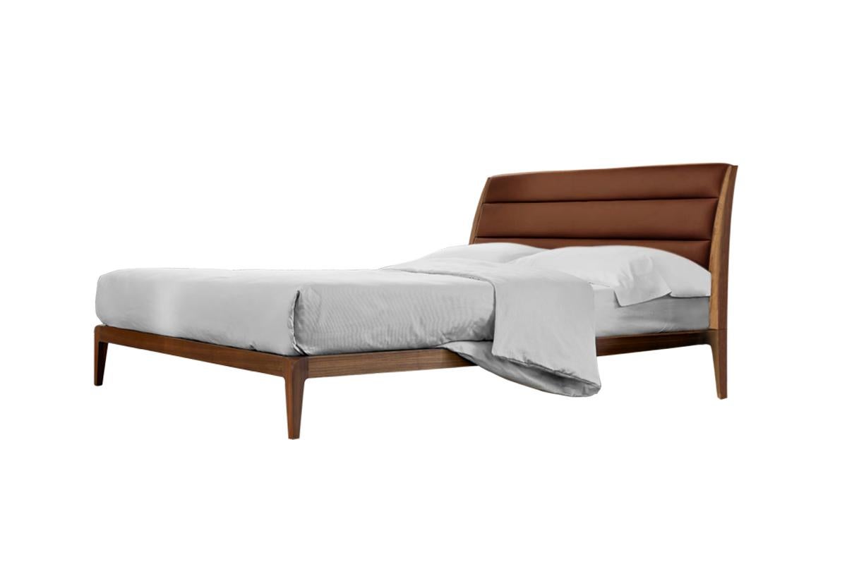 Modern Verso Nord Solid Wood Bed, Walnut in Hand-Made Natural Finish, Contemporary For Sale