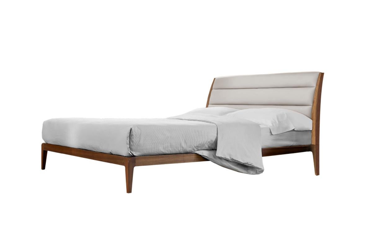 Italian Verso Nord Solid Wood Bed, Walnut in Hand-Made Natural Finish, Contemporary For Sale