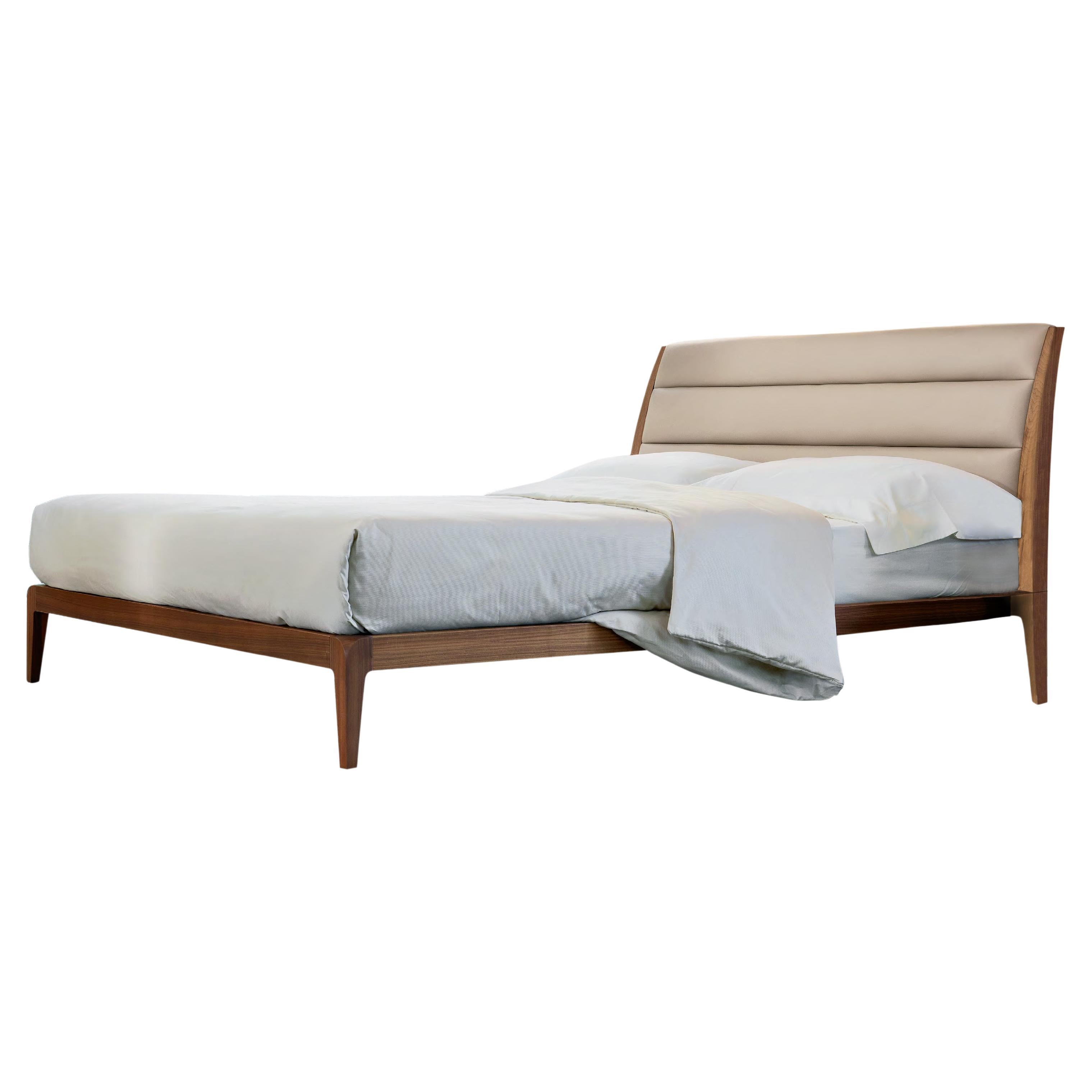 Verso Nord Solid Wood Bed, Walnut in Hand-Made Natural Finish, Contemporary For Sale