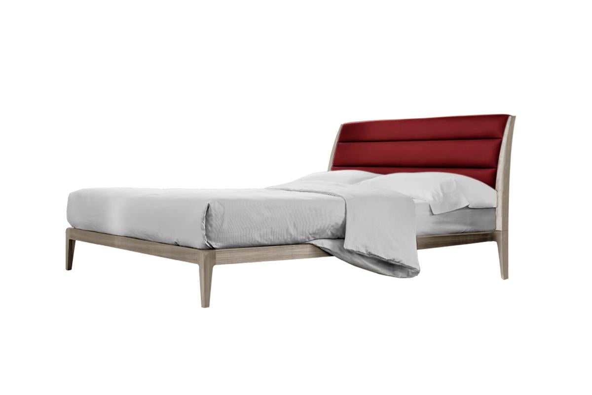 Modern Verso Nord Solid Wood Bed, Walnut in Hand-Made Natural Grey Finish, Contemporary For Sale