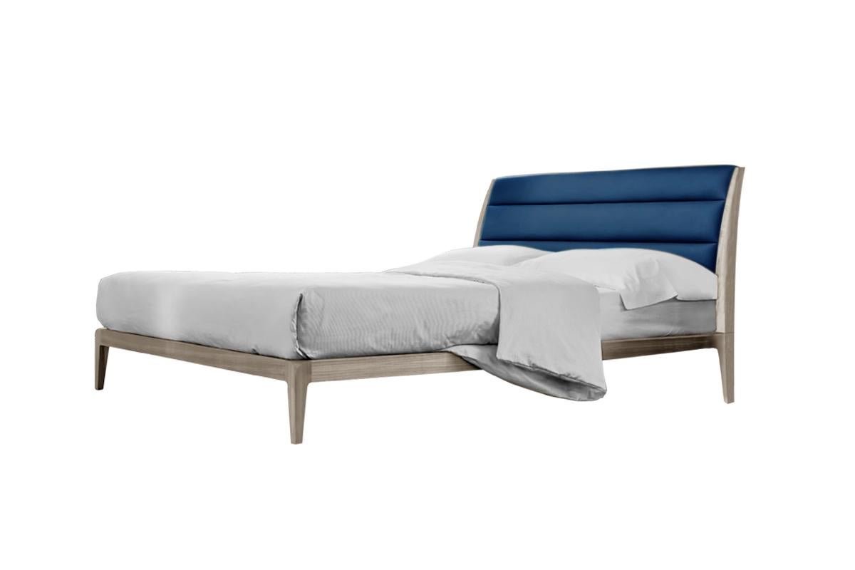 Italian Verso Nord Solid Wood Bed, Walnut in Hand-Made Natural Grey Finish, Contemporary For Sale