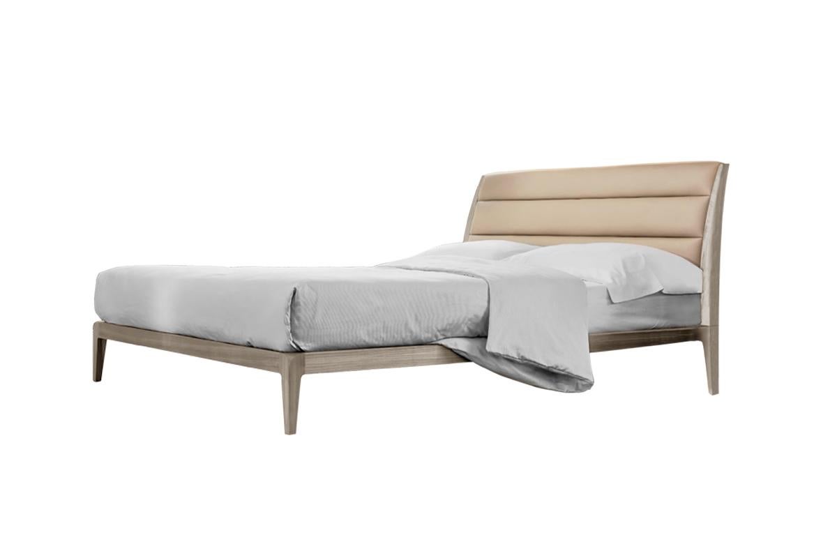 Oiled Verso Nord Solid Wood Bed, Walnut in Hand-Made Natural Grey Finish, Contemporary For Sale