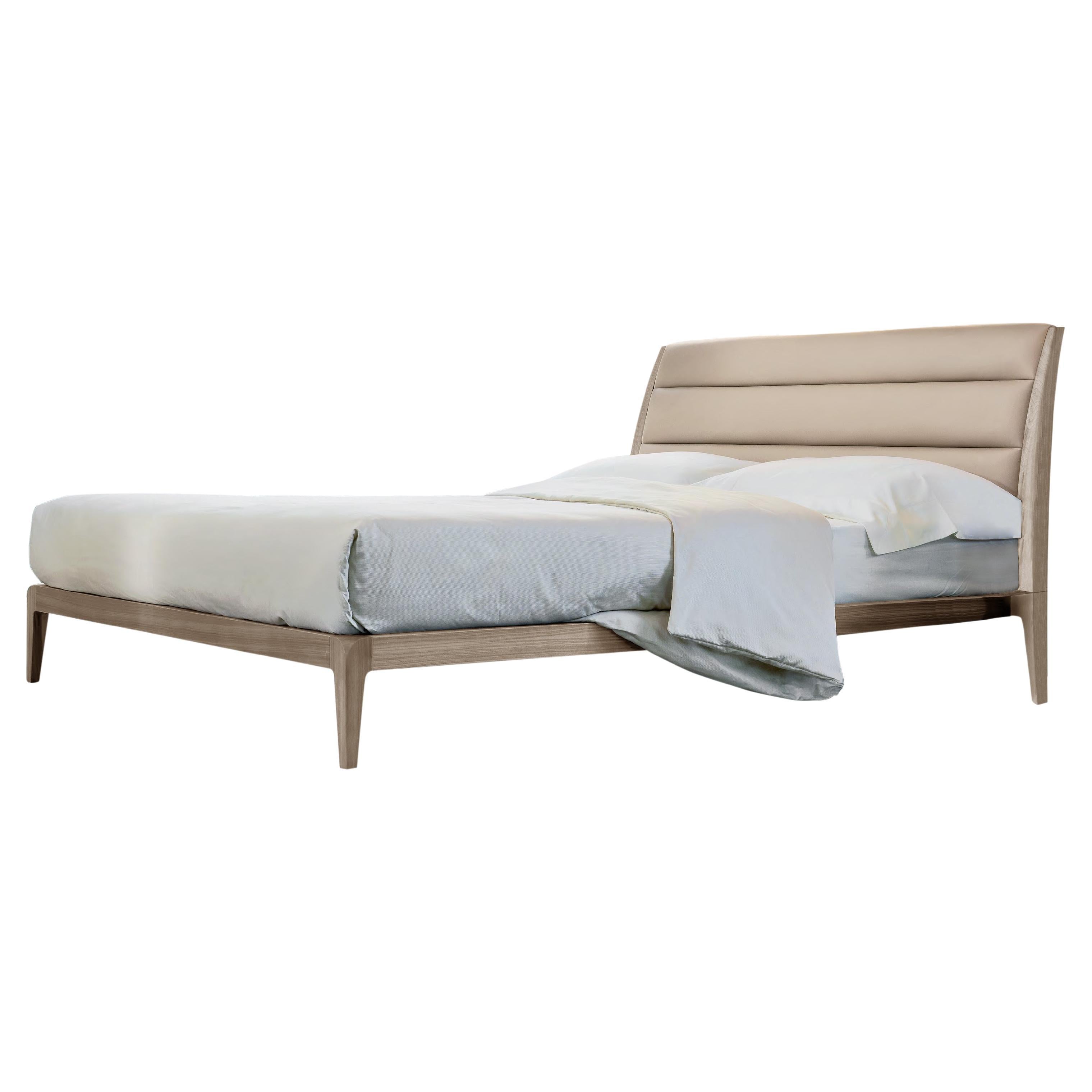 Verso Nord Solid Wood Bed, Walnut in Hand-Made Natural Grey Finish, Contemporary For Sale