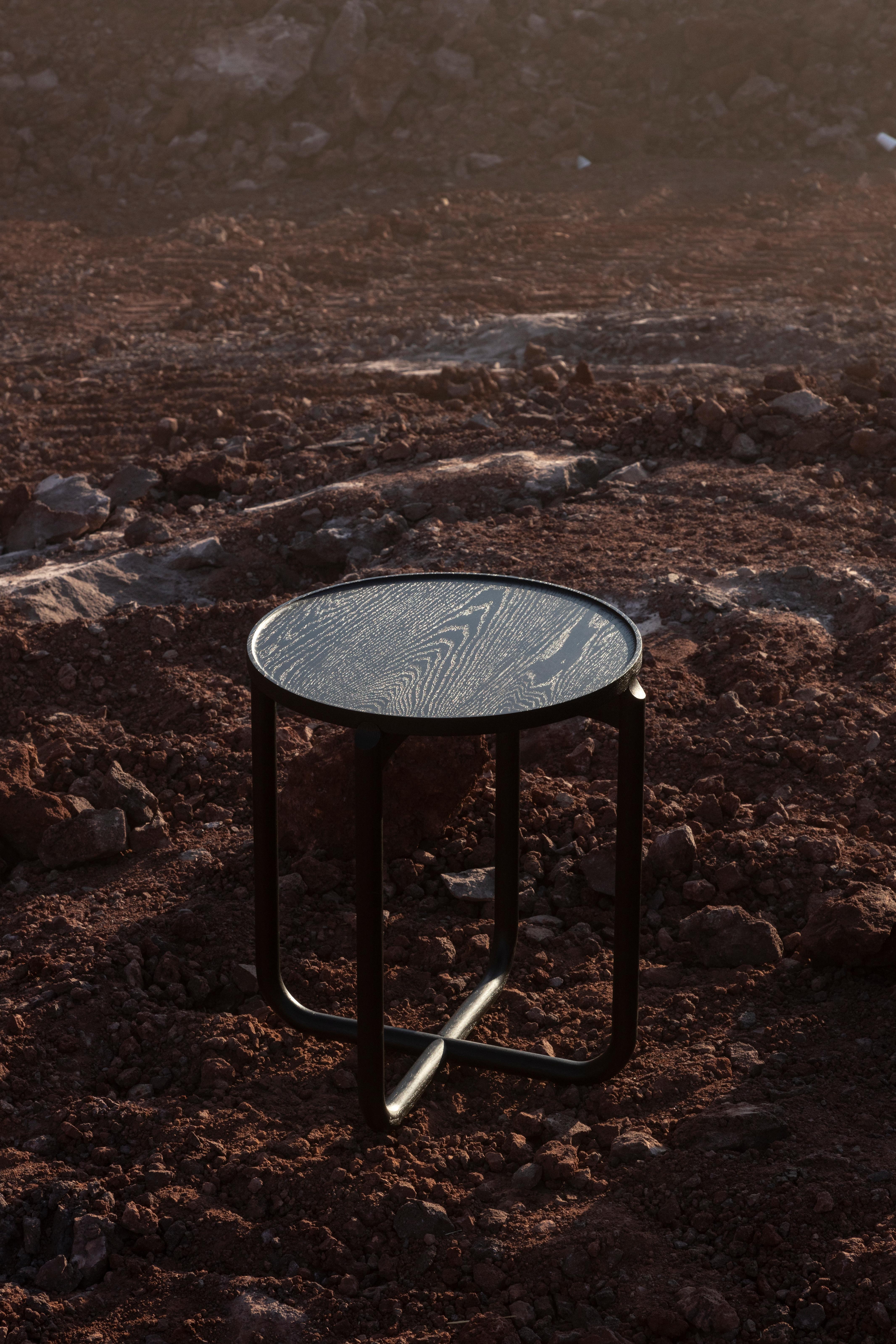 Blackened Verso Side Table, Black Oak Wood For Sale