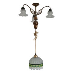 Verstellbarer Jugendstil Kronleuchter aus Opalglas, 1920