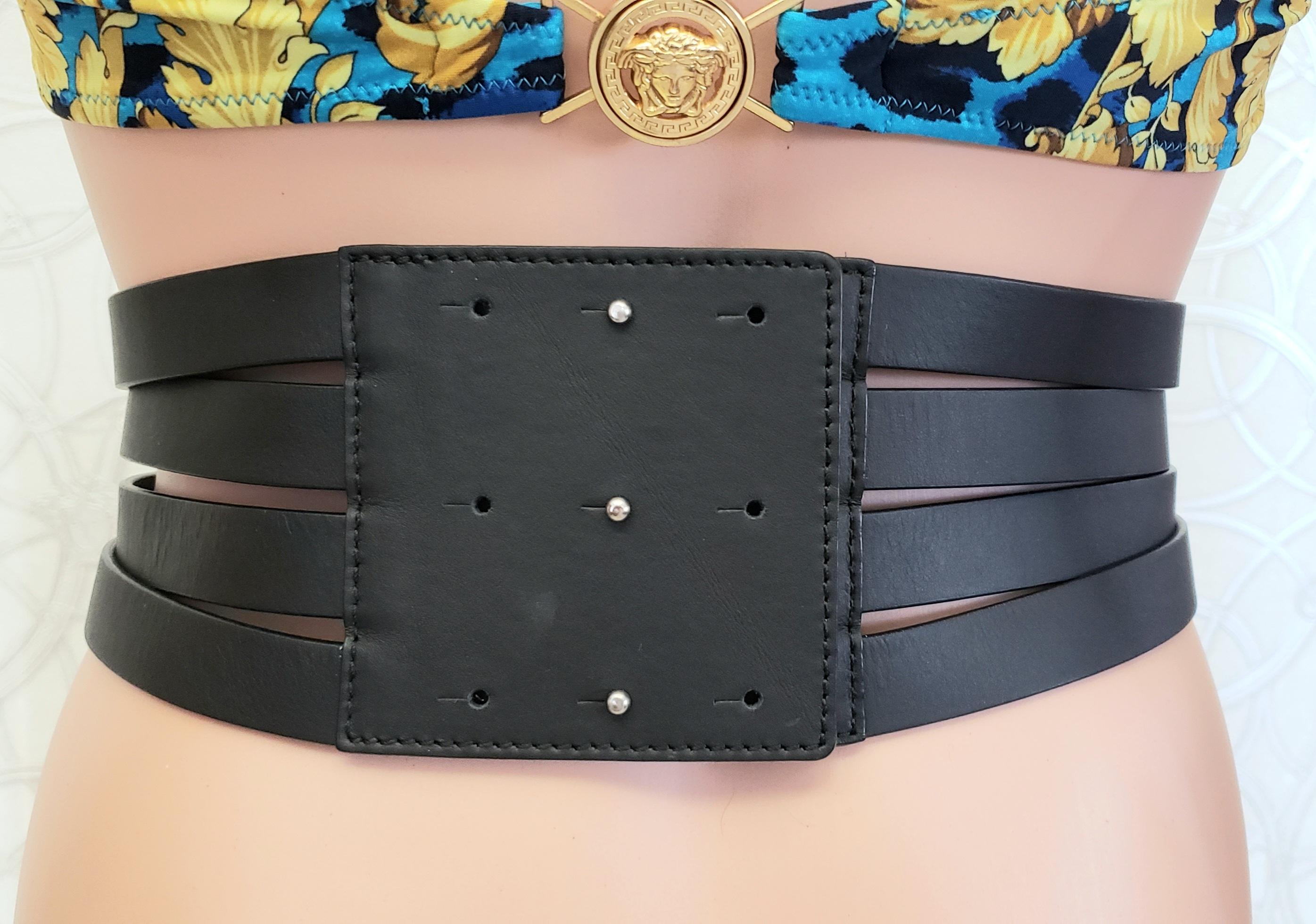 VERSUS BLACK LEATHER LION STUDDED BELT with 4 SILVER-TONE BUCKLES  For Sale 1