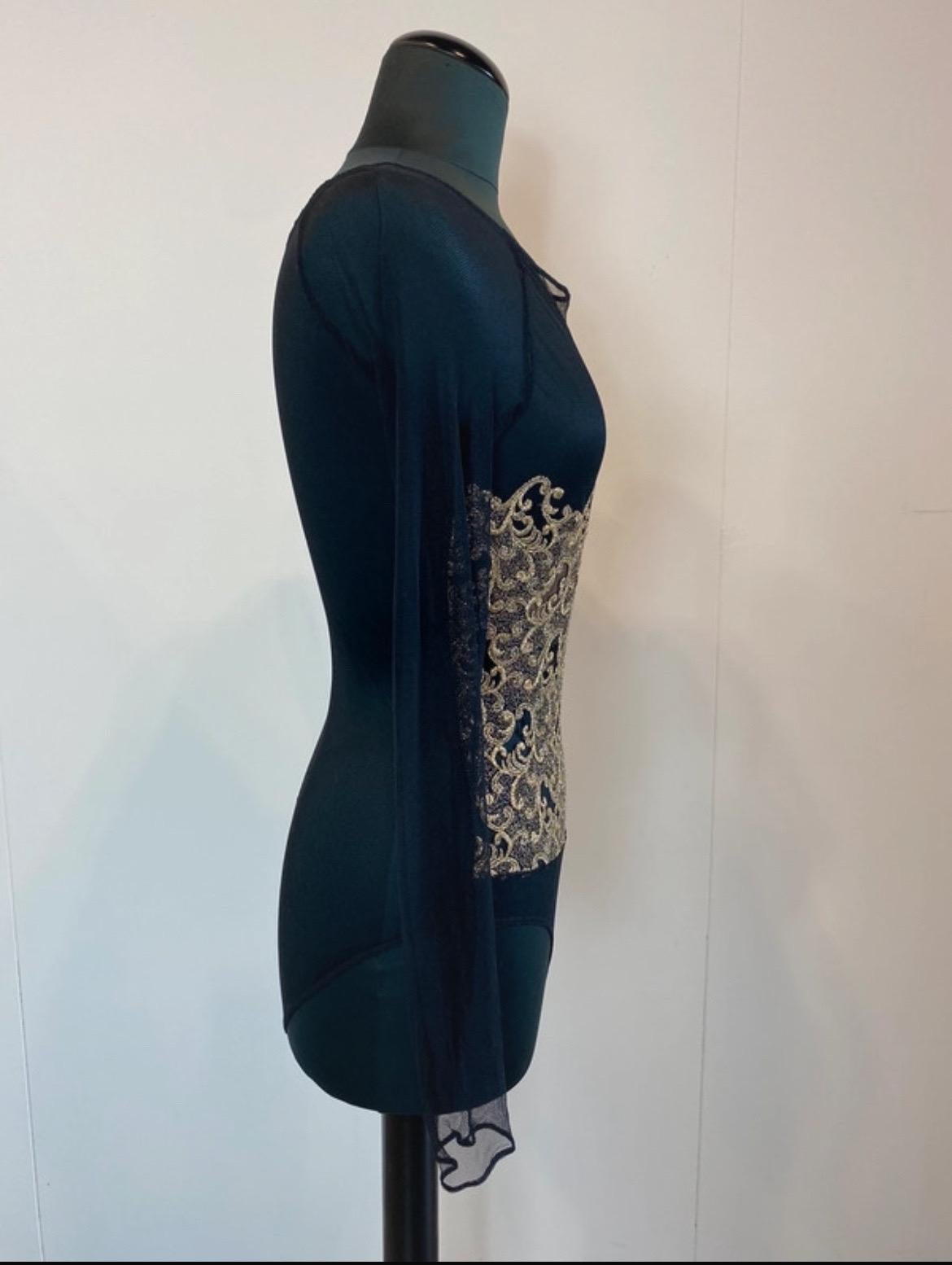 Black Versus bodysuit in black tulle with gold embroidery For Sale