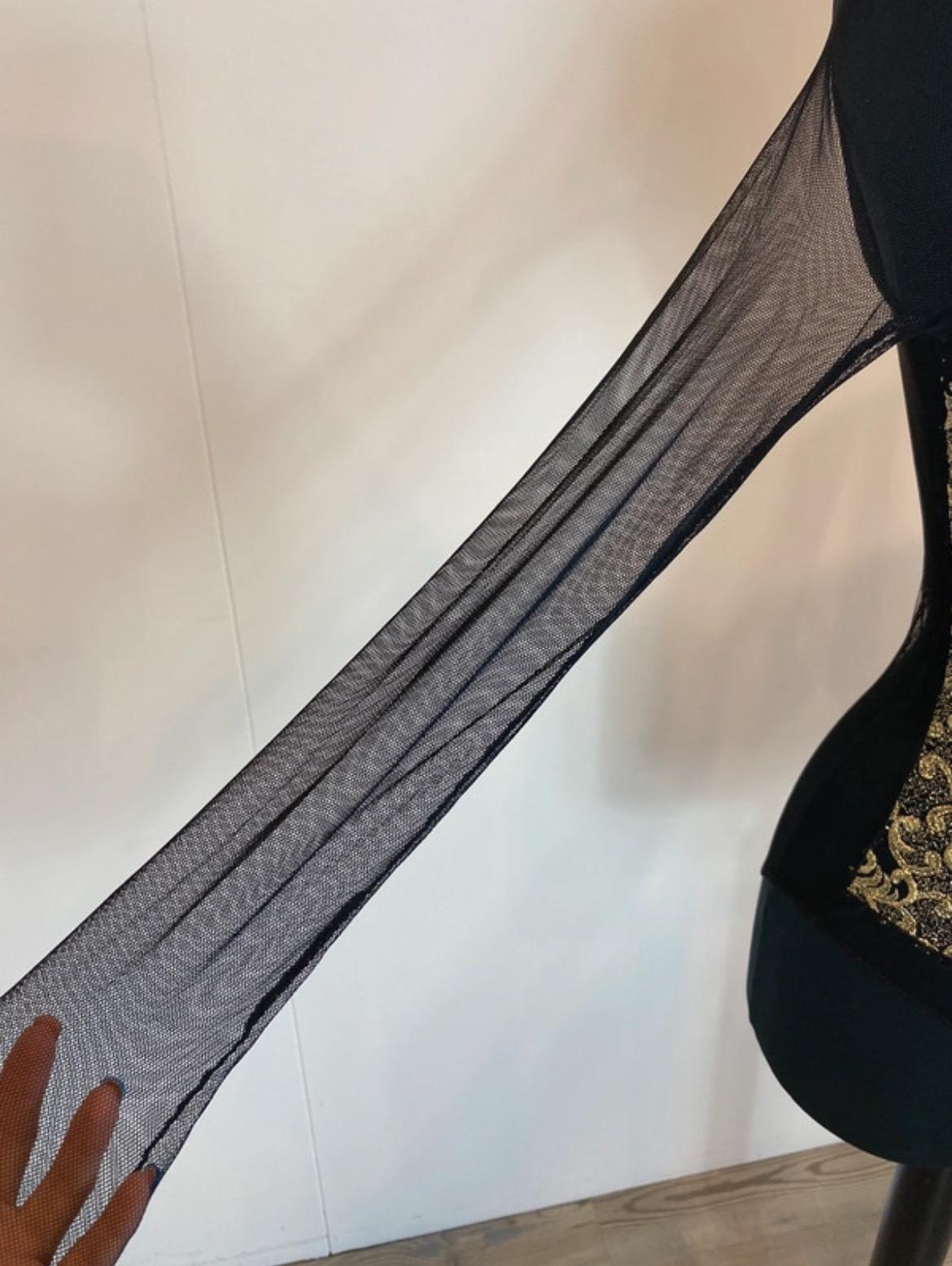 Women's or Men's Versus bodysuit in black tulle with gold embroidery For Sale