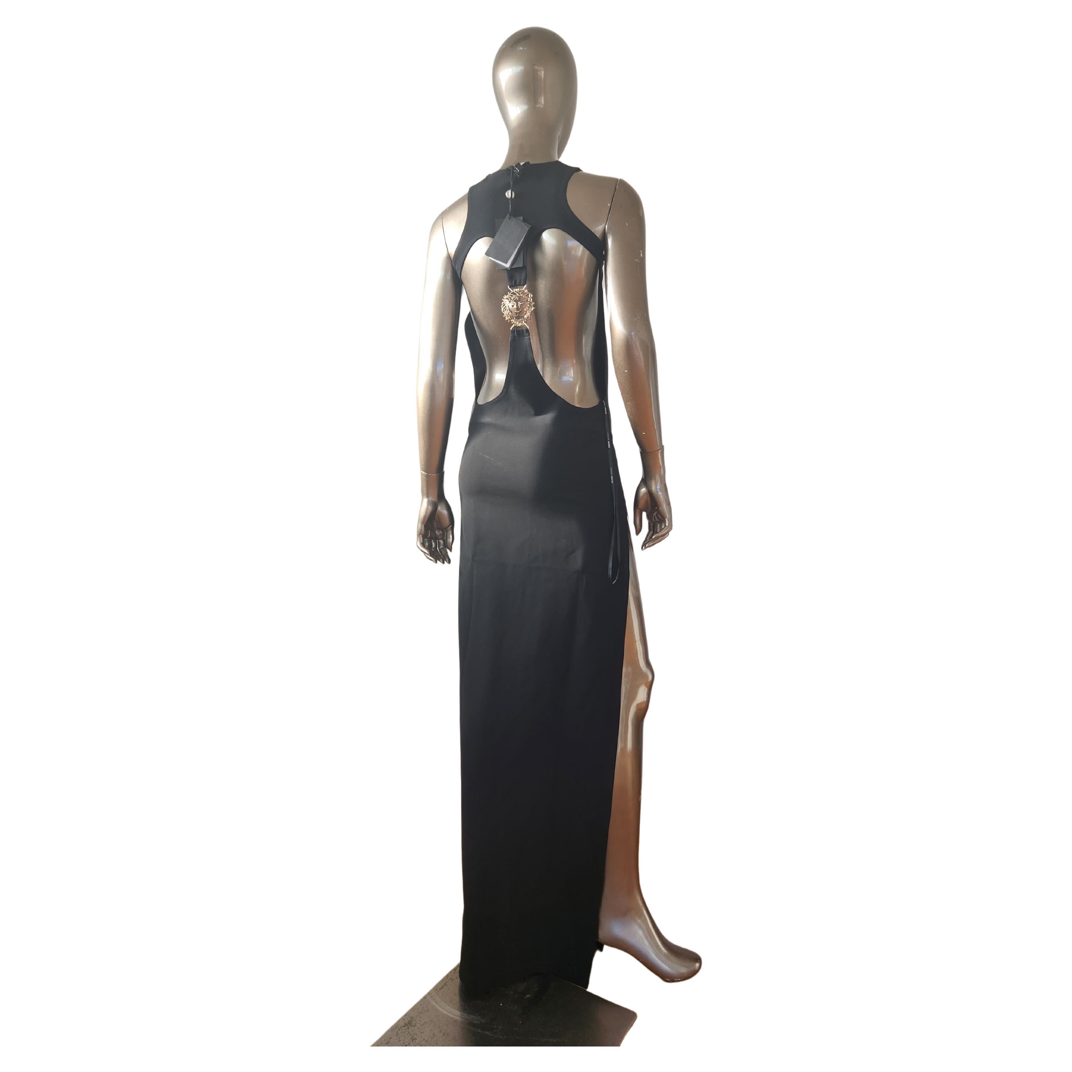 Versus by ANTHONY VACCARELLO Versace Black Backless Lion Long Evening Gown For Sale