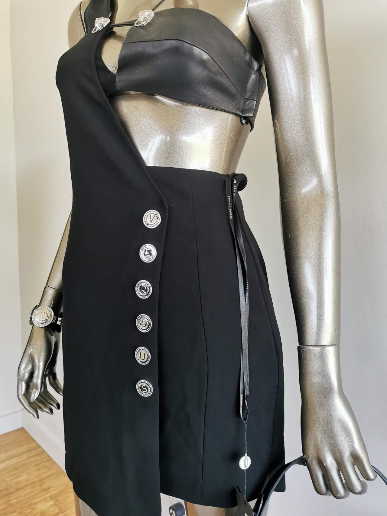 Versus by ANTHONY VACCARELLO Versace Black Lion Assymetrical Cocktail Dress In New Condition For Sale In PUTNEY, NSW