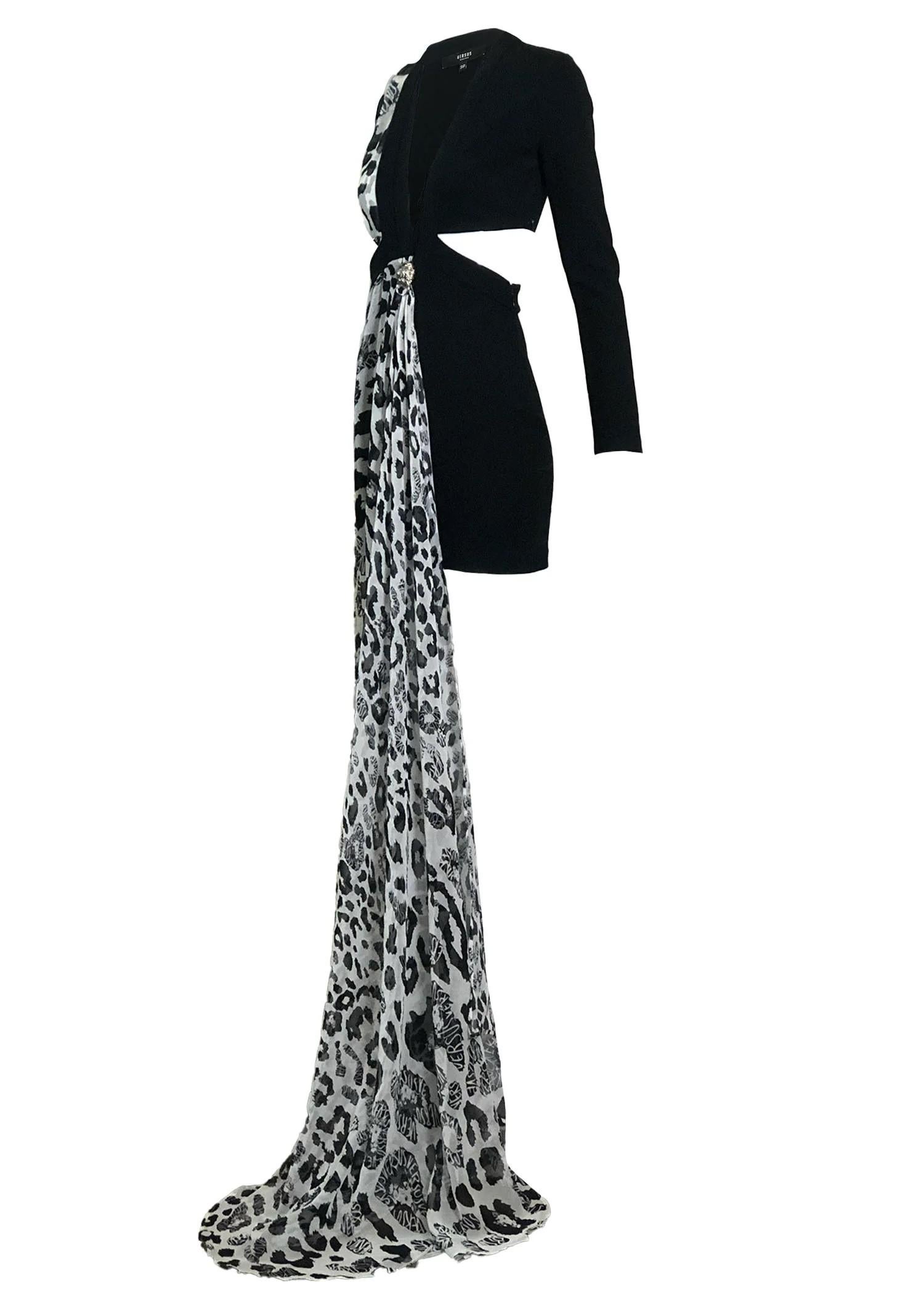 Versus by ANTHONY VACCARELLO Versace Black Lion Assymetrical Evening Dress In New Condition For Sale In PUTNEY, NSW
