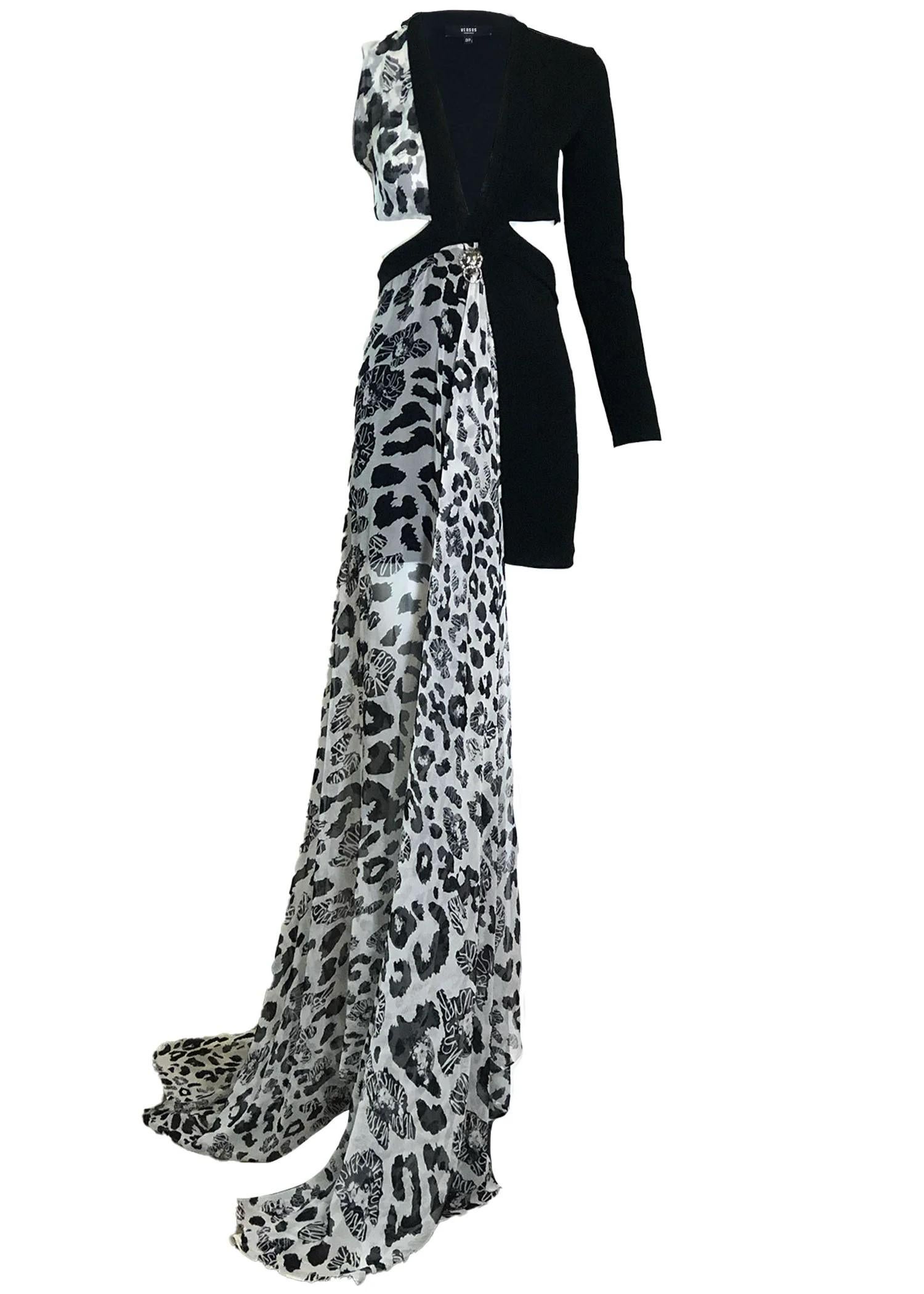 Versus by ANTHONY VACCARELLO Versace Black Lion Assymetrical Evening Dress For Sale 1