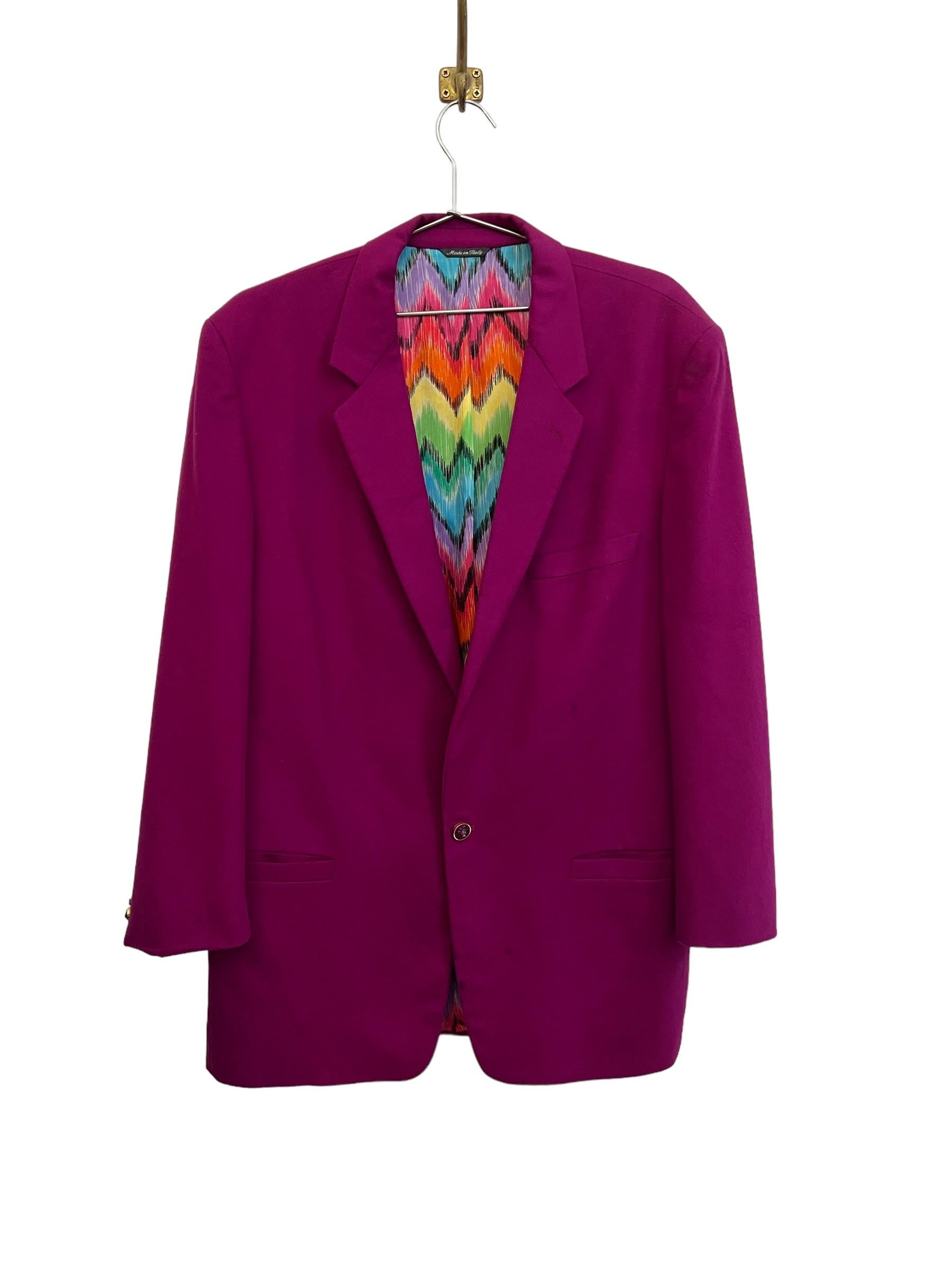Versus by Gianni Versace Magenta Pink Rainbow Lined Cashmere Blazer Suit Jacket For Sale 6