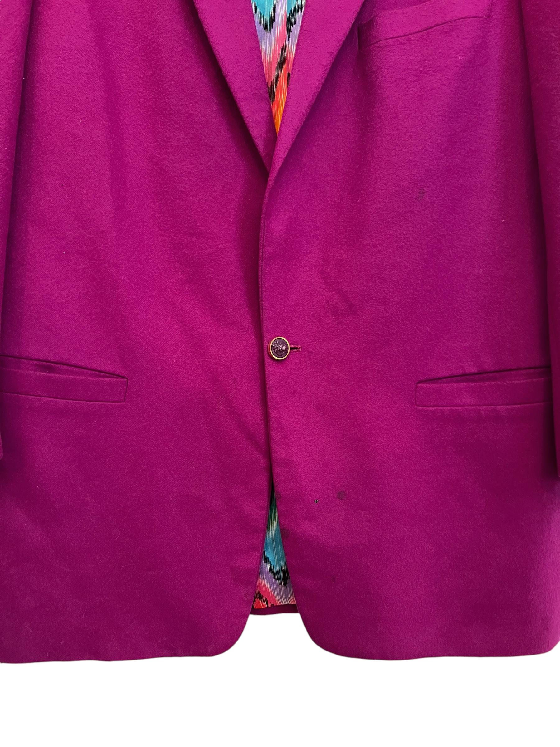 Versus by Gianni Versace Magenta Pink Rainbow Lined Cashmere Blazer Suit Jacket For Sale 11