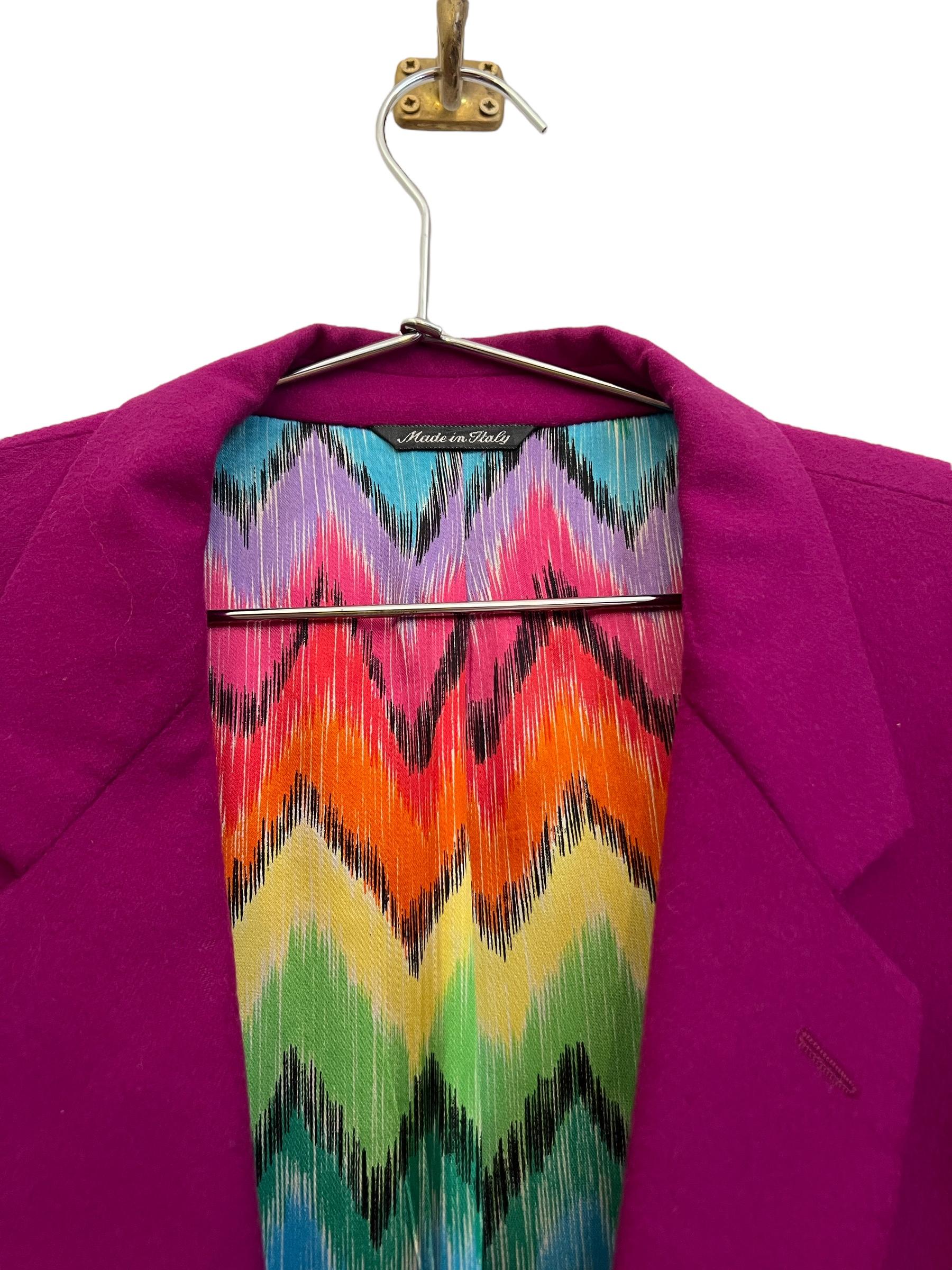 Versus by Gianni Versace Magenta Pink Rainbow Lined Cashmere Blazer Suit Jacket In Fair Condition For Sale In Sheffield, GB