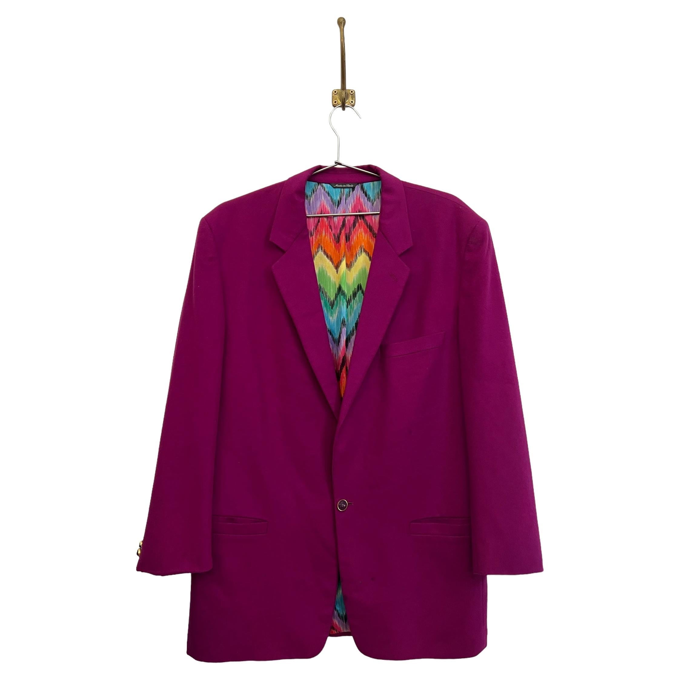 Versus by Gianni Versace Magenta Pink Rainbow Lined Cashmere Blazer Suit Jacket For Sale