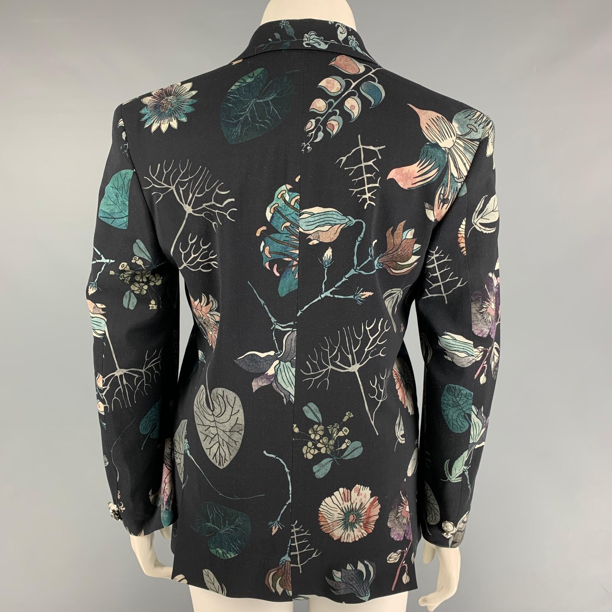 Black VERSUS by GIANNI VERSACE Size 12 Multi-Color Print Jacket Blazer