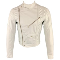VERSUS by GIANNI VERSACE Size 36 White Leather Snaps Zips Biker Jacket