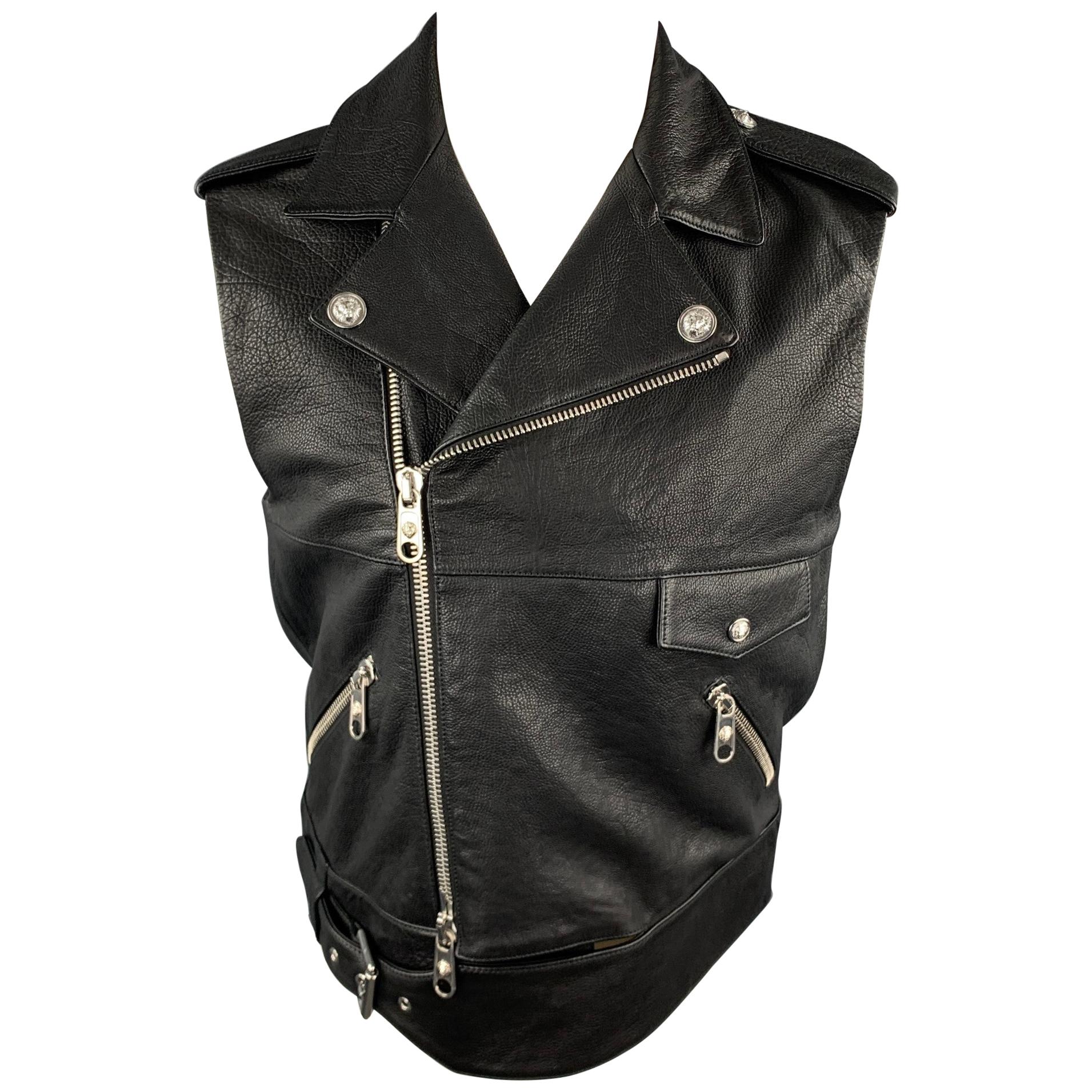 VERSUS by GIANNI VERSACE Size 38 Black Leather Biker Vest