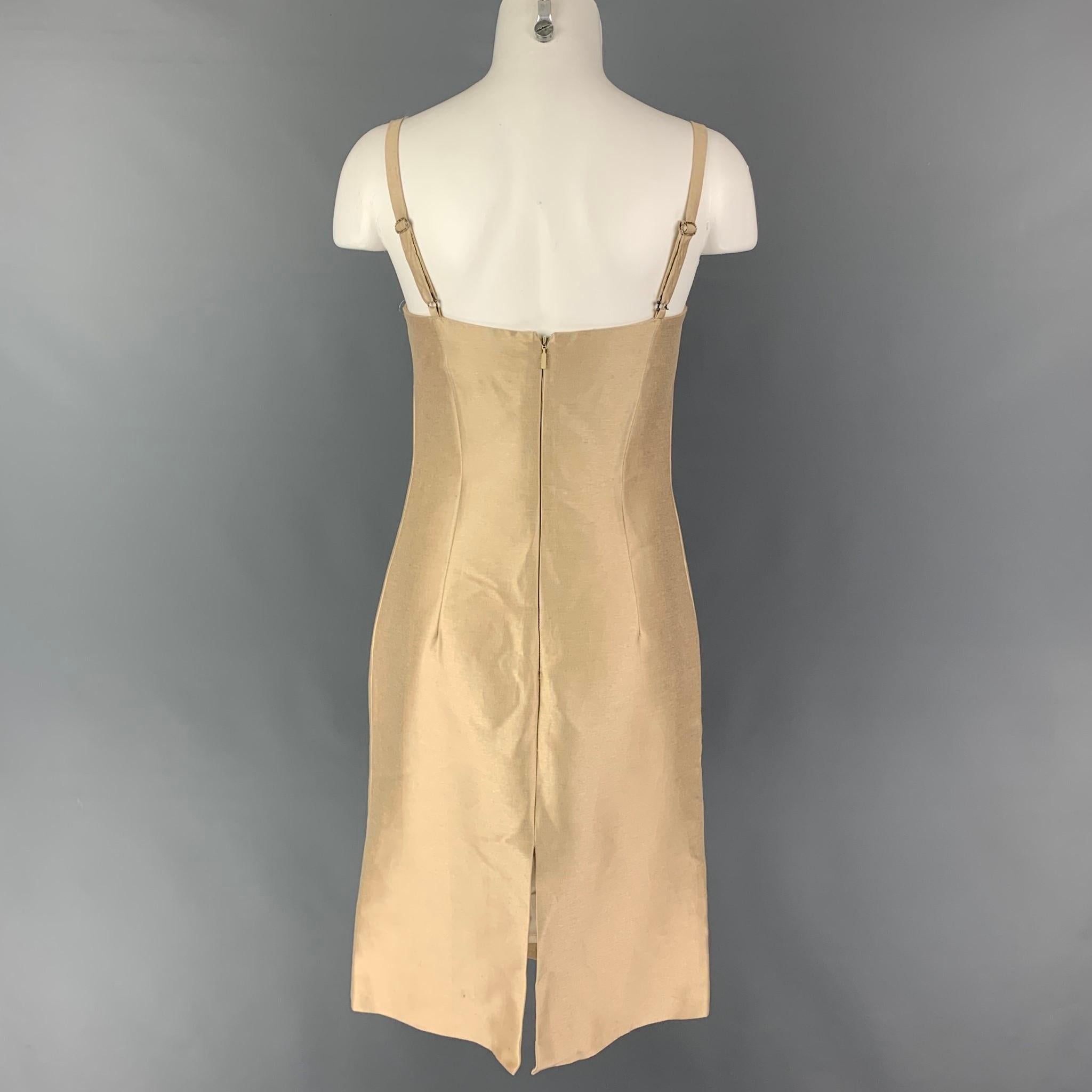 VERSUS by GIANNI VERSACE Size 4 Champagne Cotton Silk Cocktail Dress In Good Condition In San Francisco, CA