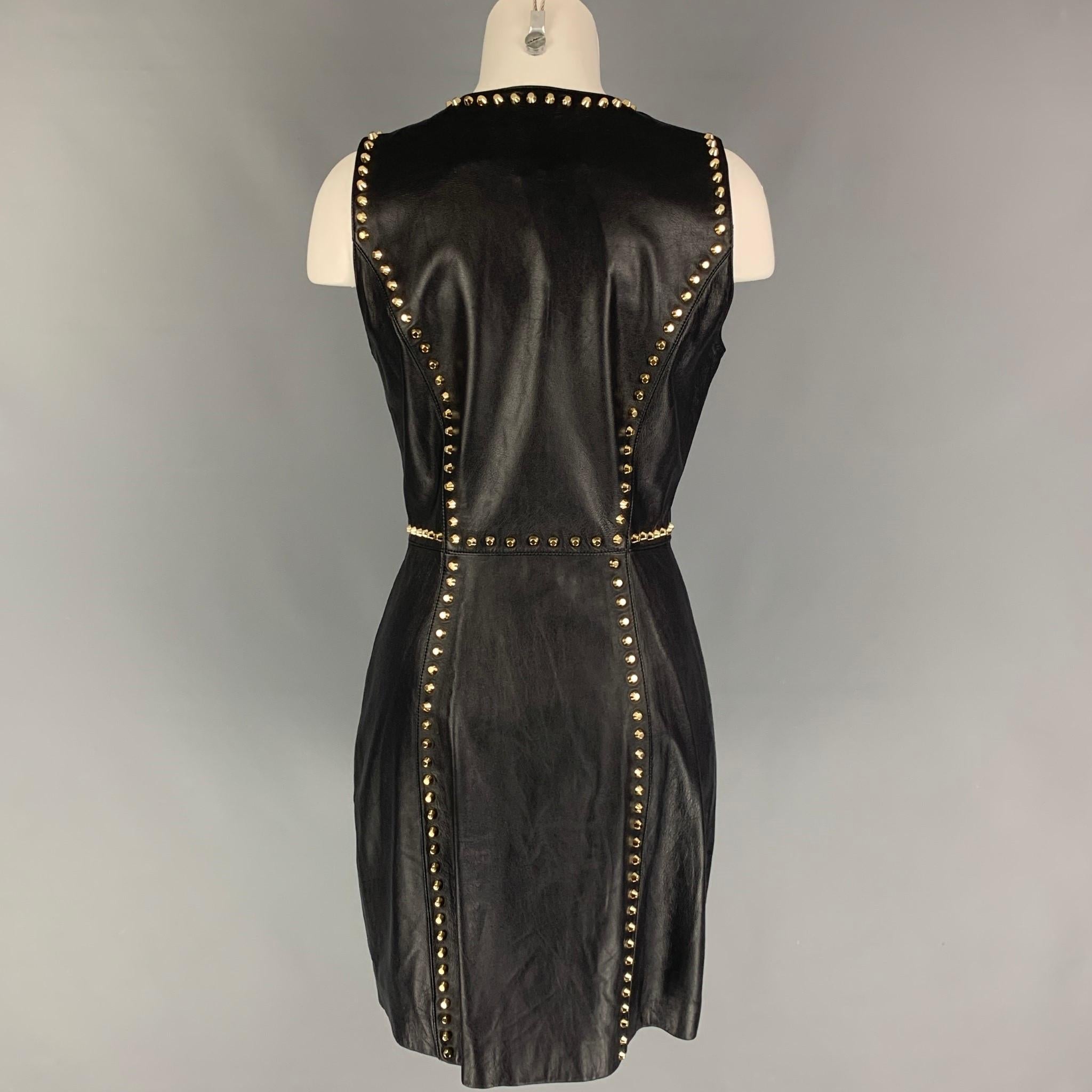 VERSUS by GIANNI VERSACE Size 6 Black Studded Zip Up Dress In Good Condition In San Francisco, CA