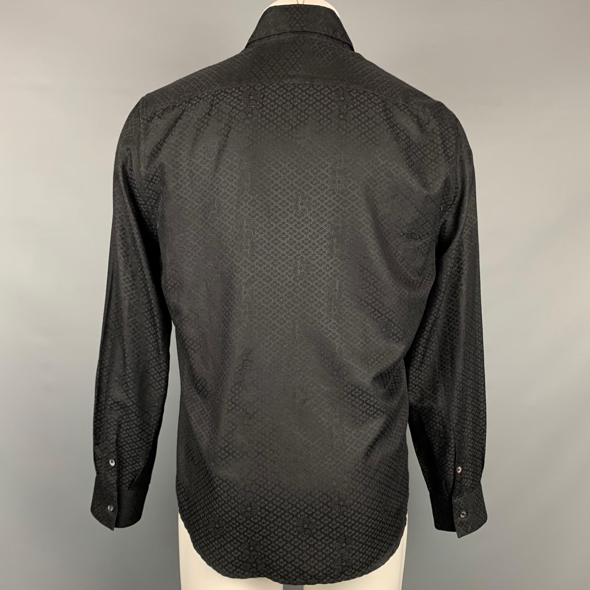 VERSUS by GIANNI VERSACE Size M Black Print Cotton / Silk Long Sleeve Shirt In Good Condition In San Francisco, CA