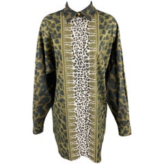 VERSUS by GIANNI VERSACE Size M Olive & Black Print Cotton Oversized Shirt