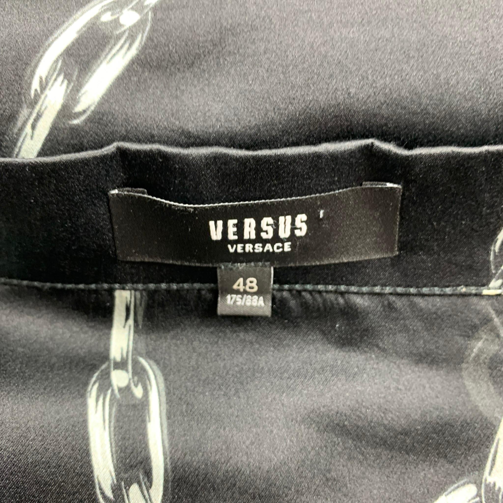 VERSUS by GIANNI VERSACE Size S Black & Blue Print Silk Short Sleeve Shirt 1