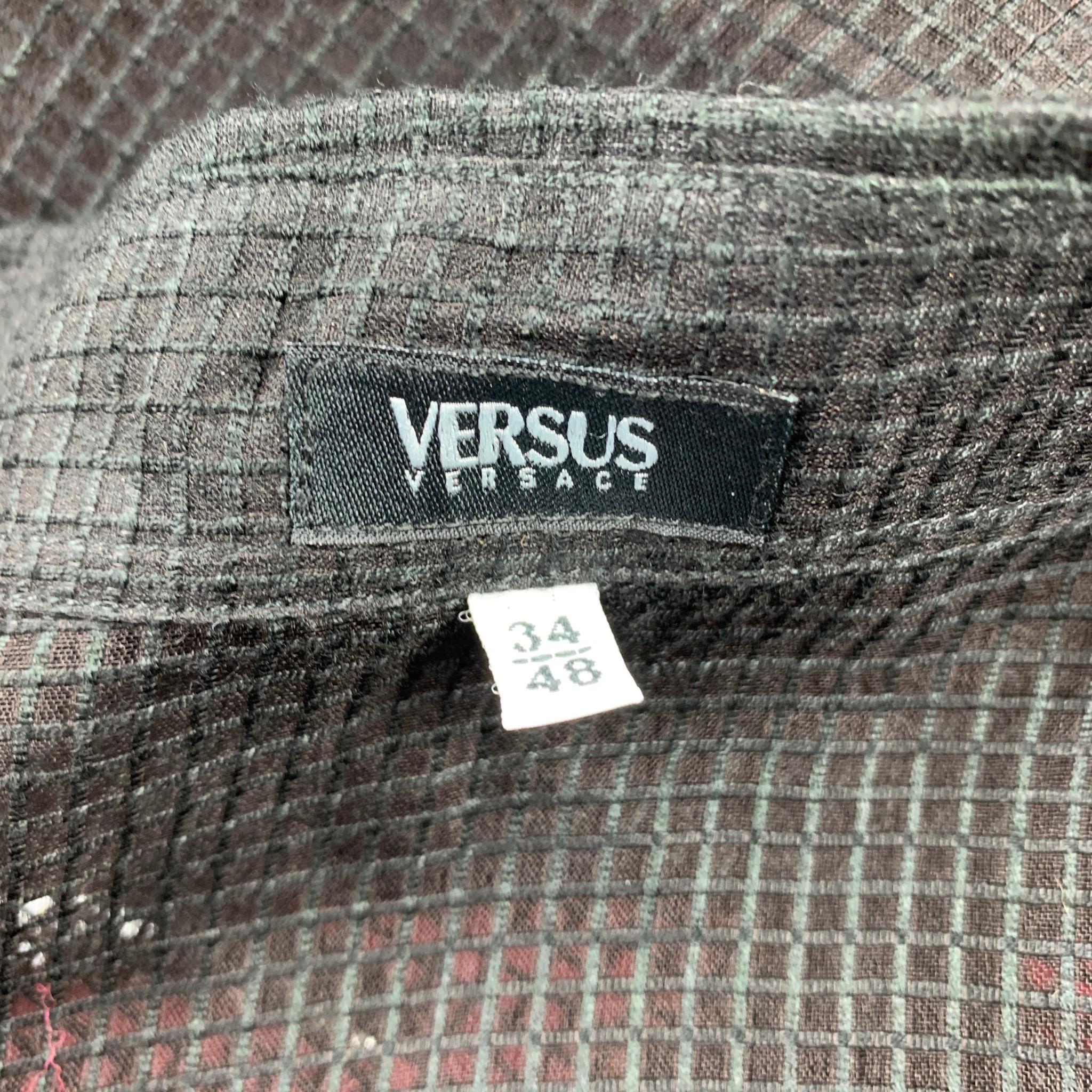 VERSUS by GIANNI VERSACE Size S Black Grid Silk Button Up Short Sleeve Shirt 1