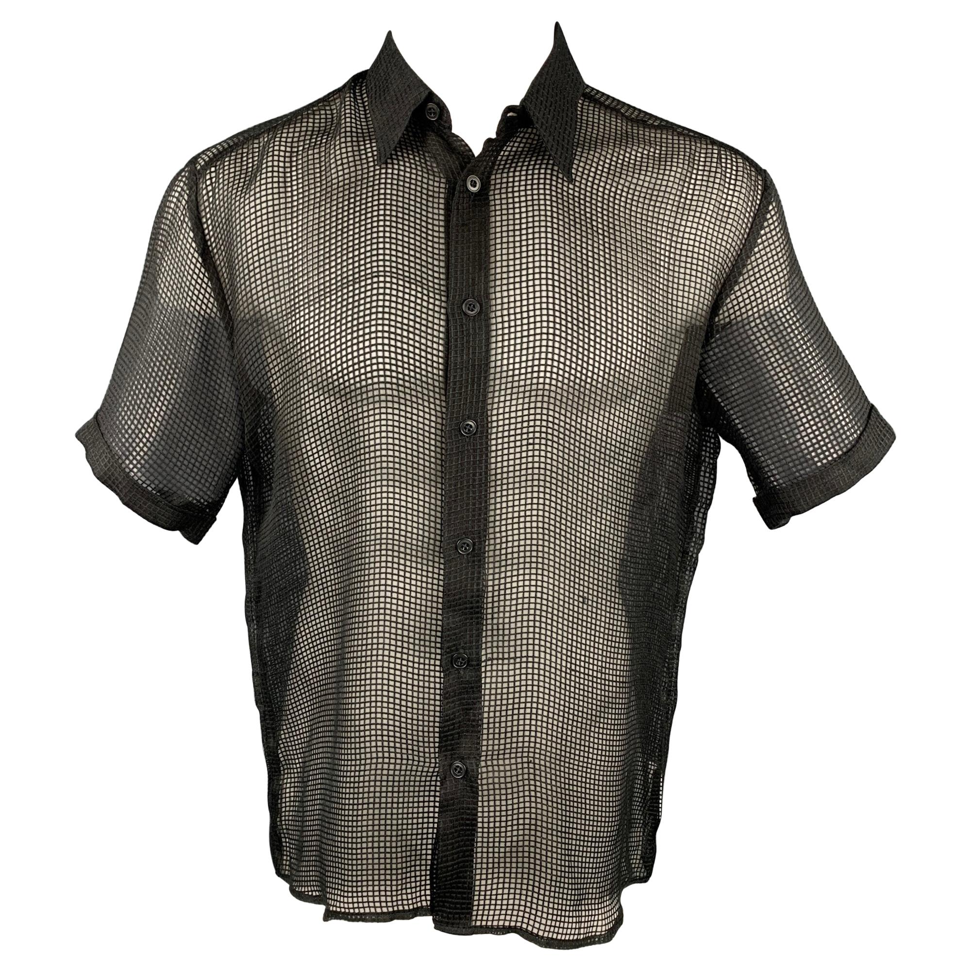 VERSUS by GIANNI VERSACE Size S Black Grid Silk Button Up Short Sleeve Shirt