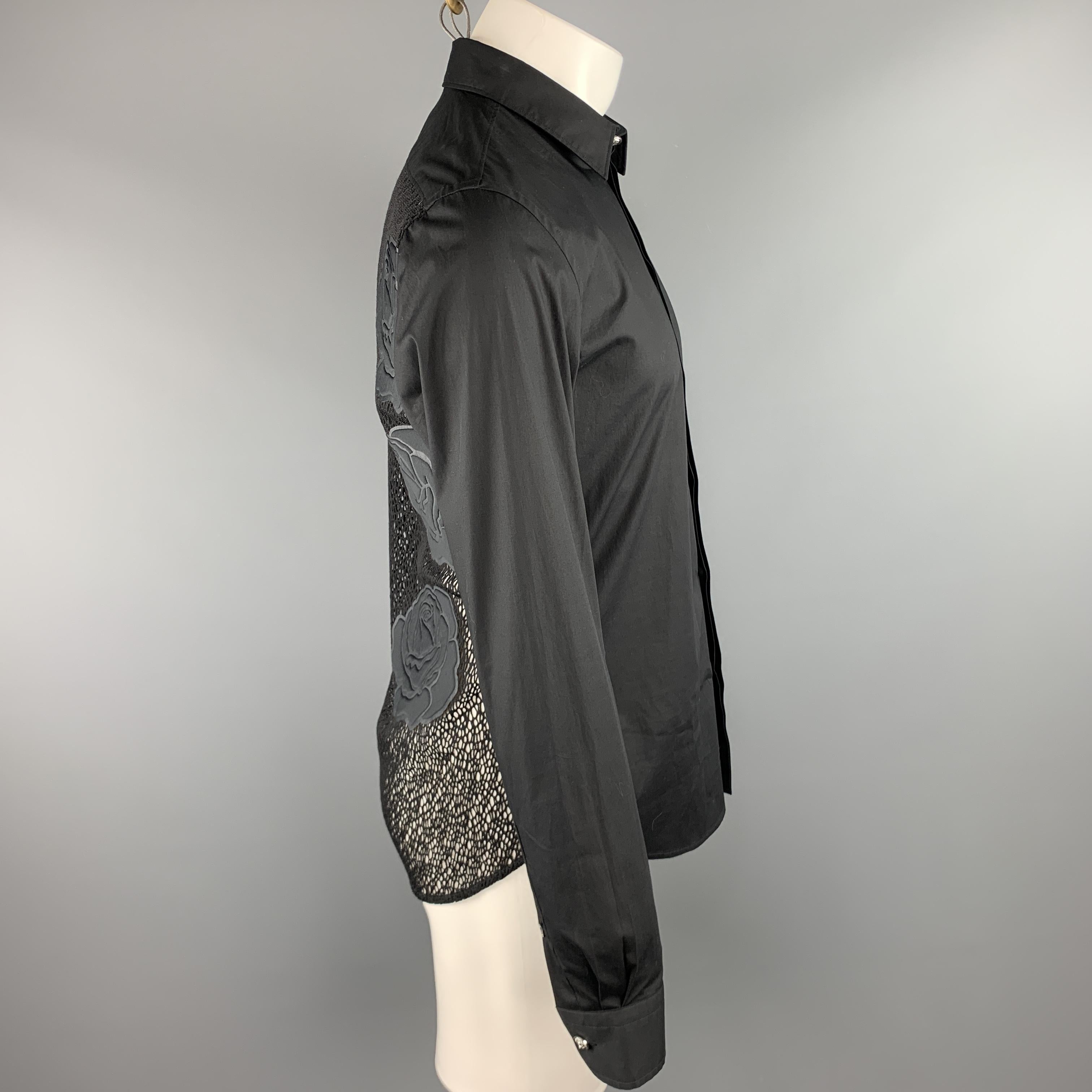 VERSUS by GIANNI VERSACE Size S Black Mesh Cotton Blend Long Sleeve Shirt In Excellent Condition In San Francisco, CA