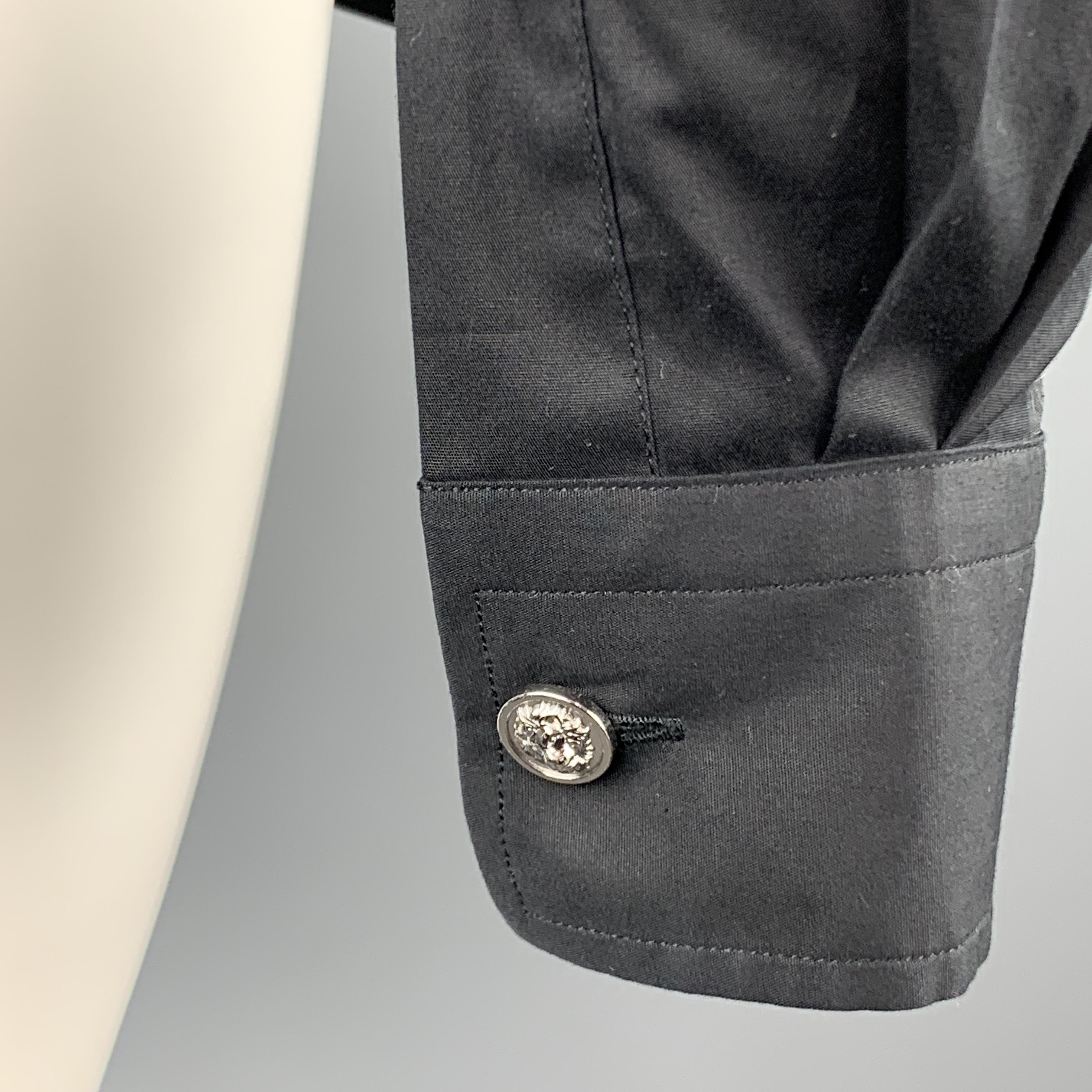 Men's VERSUS by GIANNI VERSACE Size S Black Mesh Cotton Blend Long Sleeve Shirt