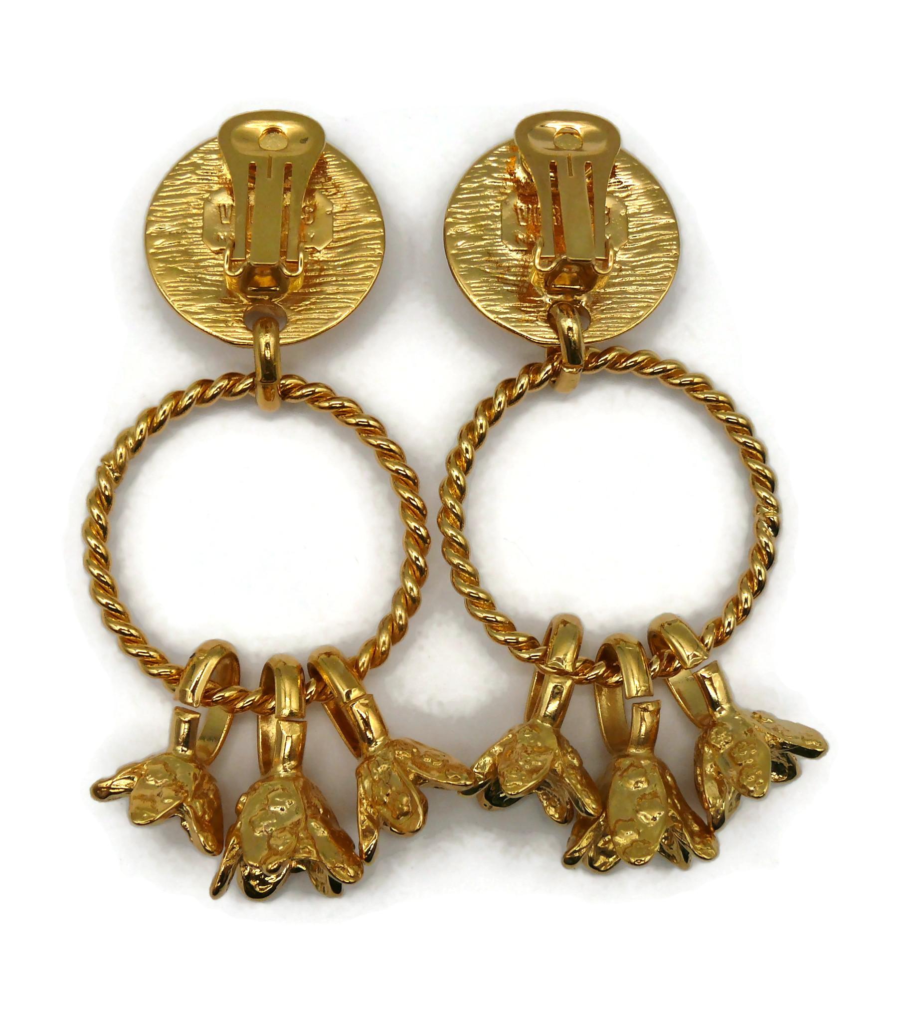 VERSUS by GIANNI VERSACE Vintage Gold Tone Lion Head Dangling Earrings For Sale 3